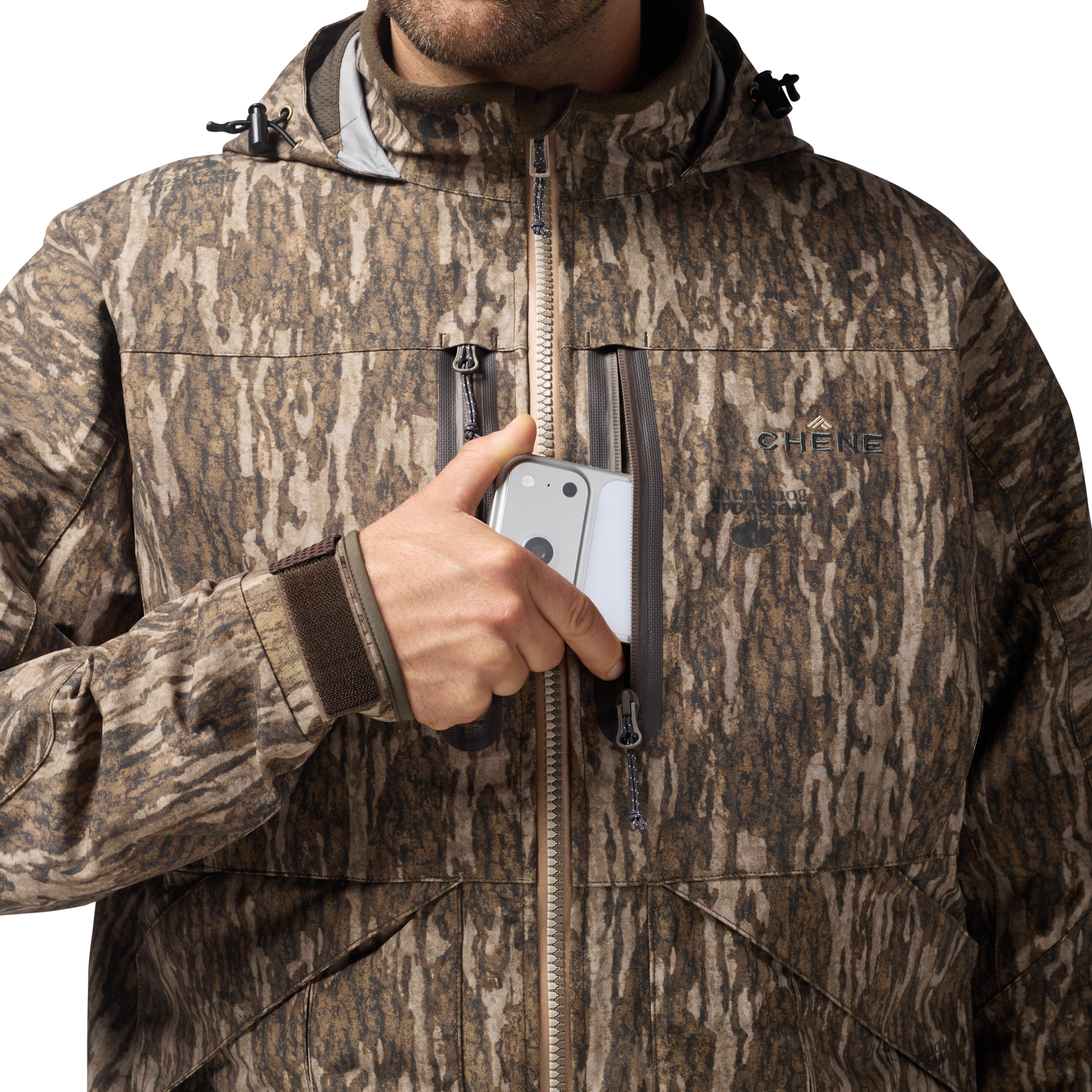 Hydro-Lok Insulated Jacket in Mossy Oak Bottomland, on model #mossy_oak_bottomland