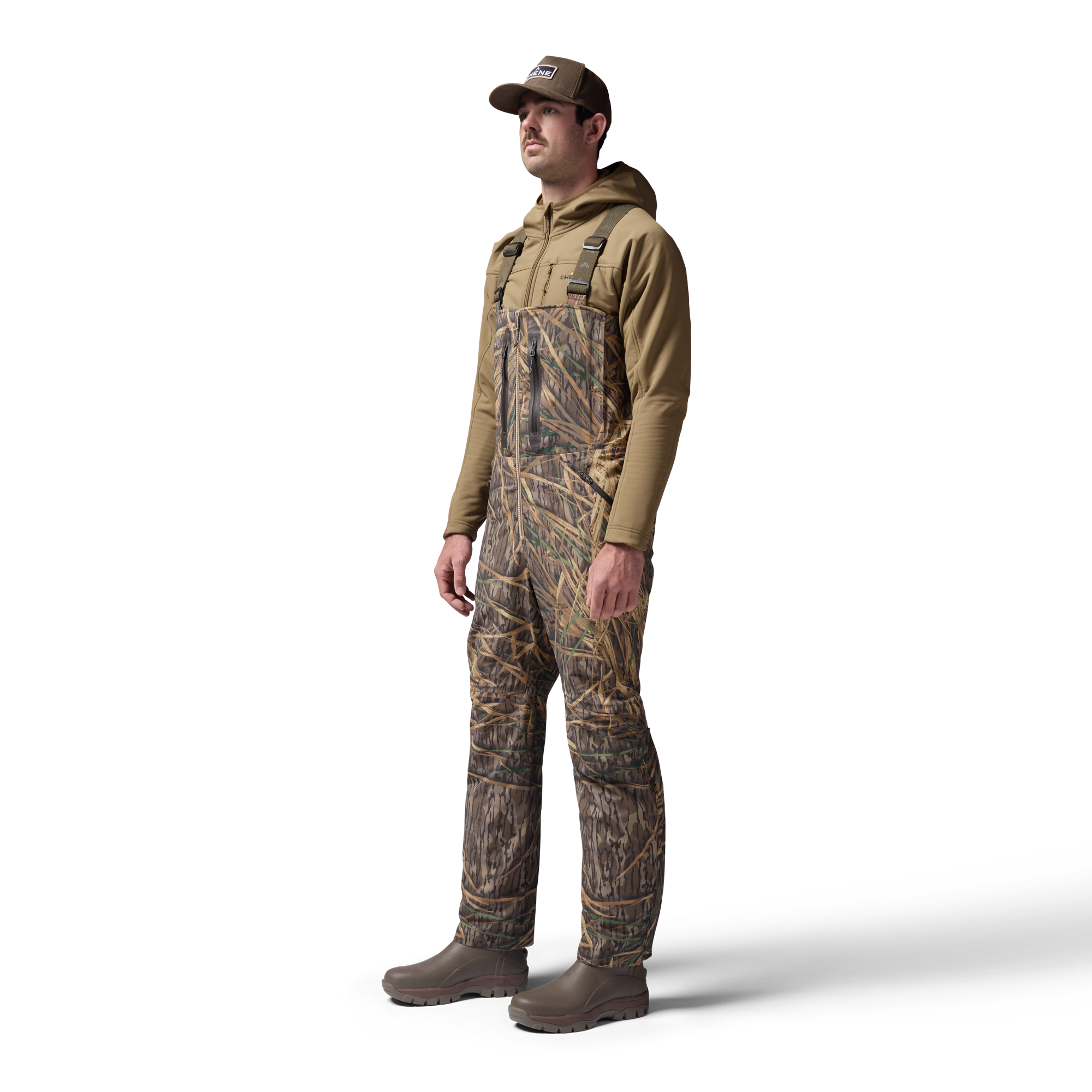 Hydro-Lok Field Bib in Mossy Oak Original Shadow Grass, on model #mossy_oak_original_shadow_grass