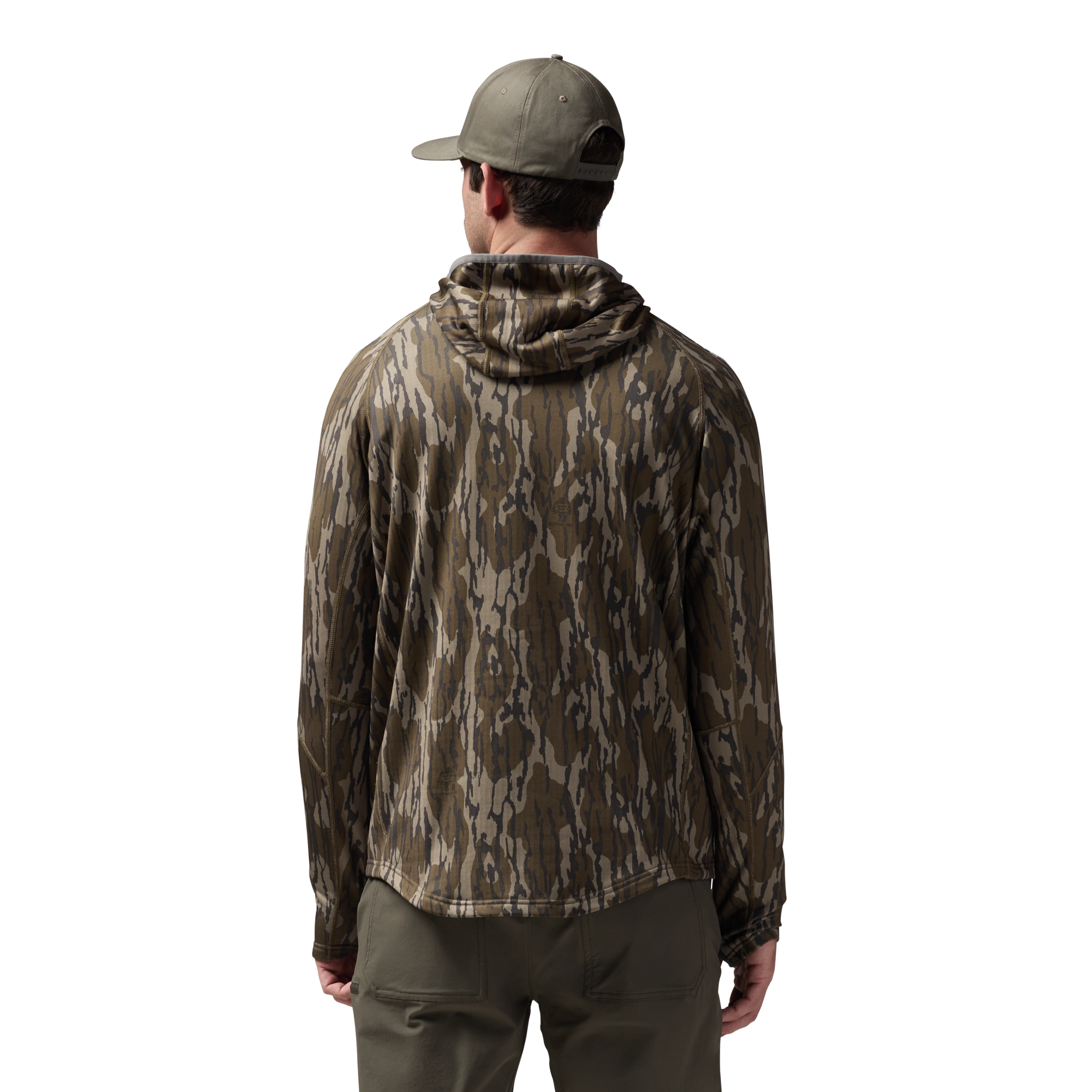 Sixty Series Technical Fleece Half Zip with Hood in Mossy Oak Original Bottomland, on model #mossy_oak_original_bottomland