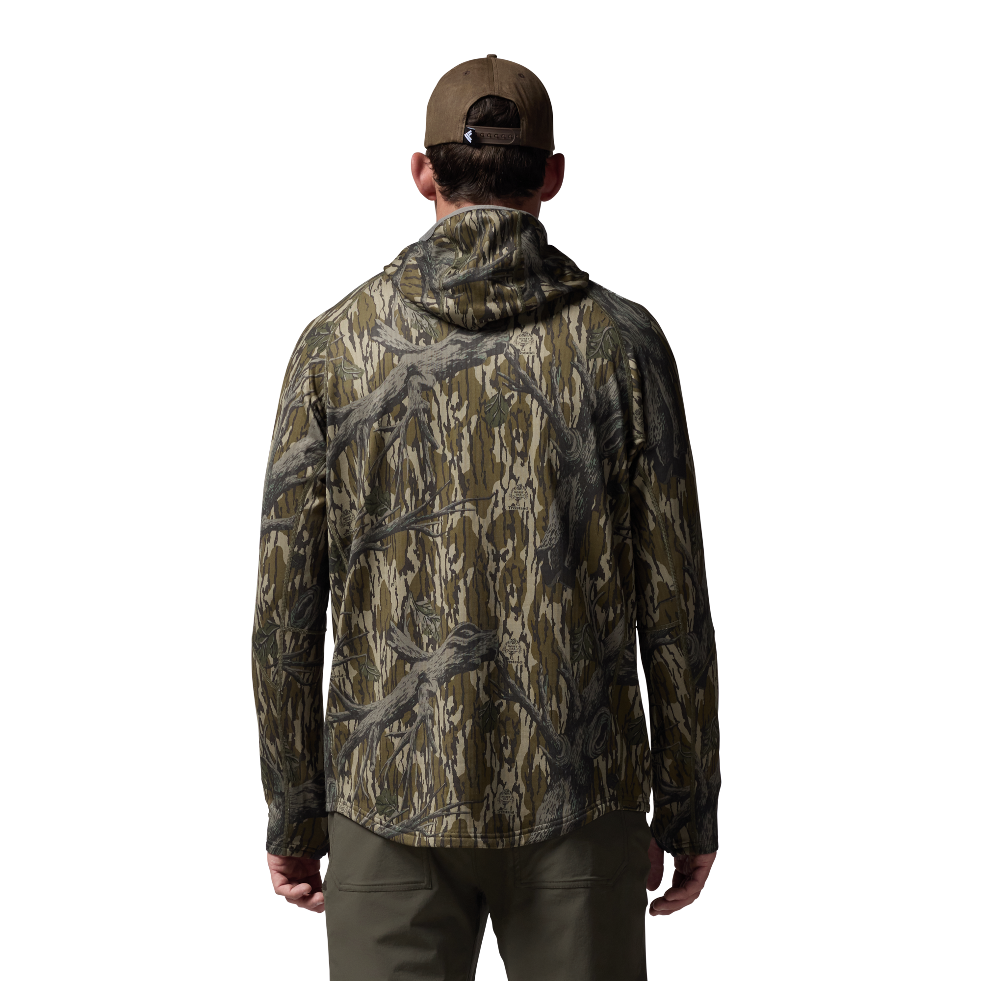 Sixty Series Technical Fleece Half Zip with Hood in Mossy Oak Original Treestand, on model #mossy_oak_original_treestand