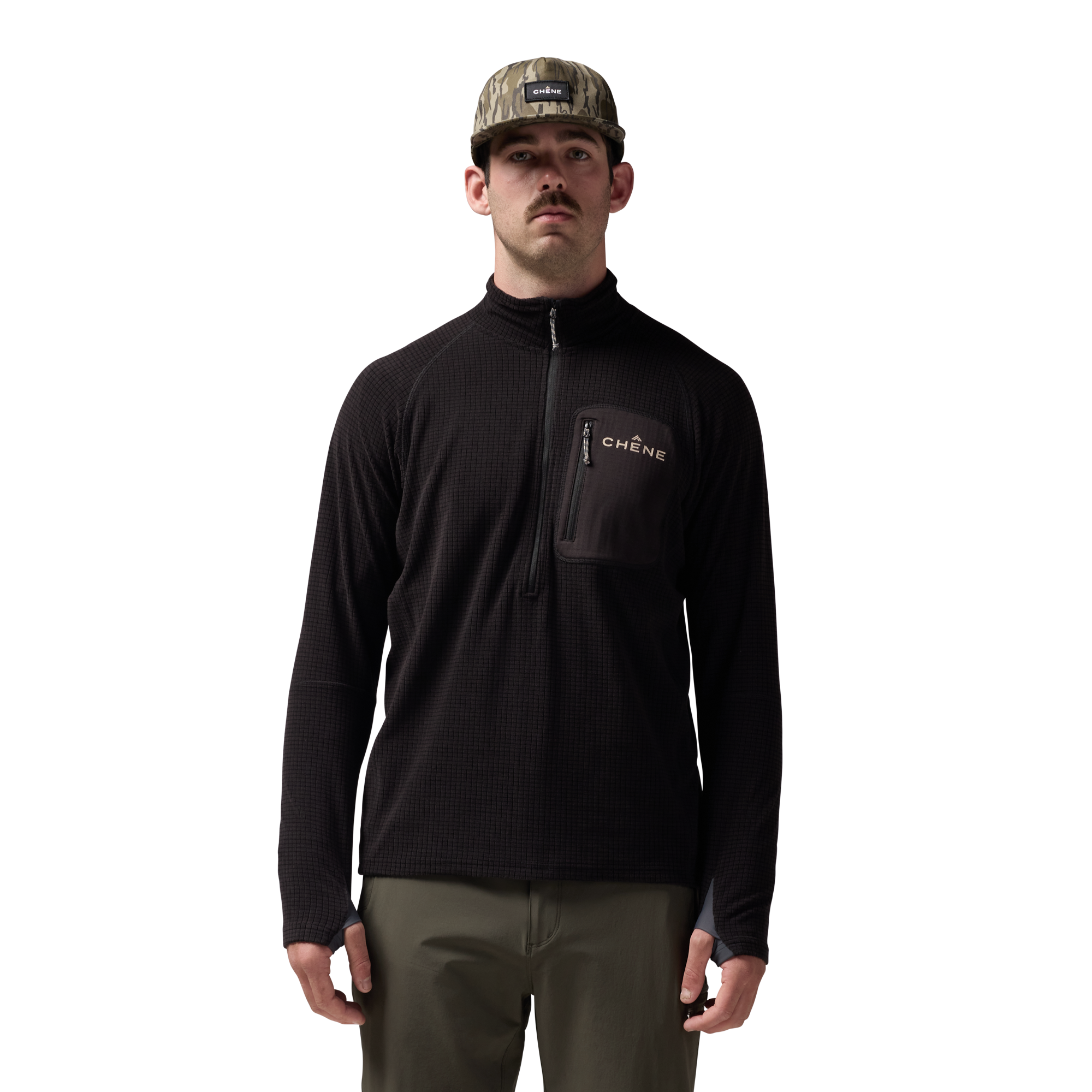 Sixty Series Check Fleece Half Zip in Black, on model #black