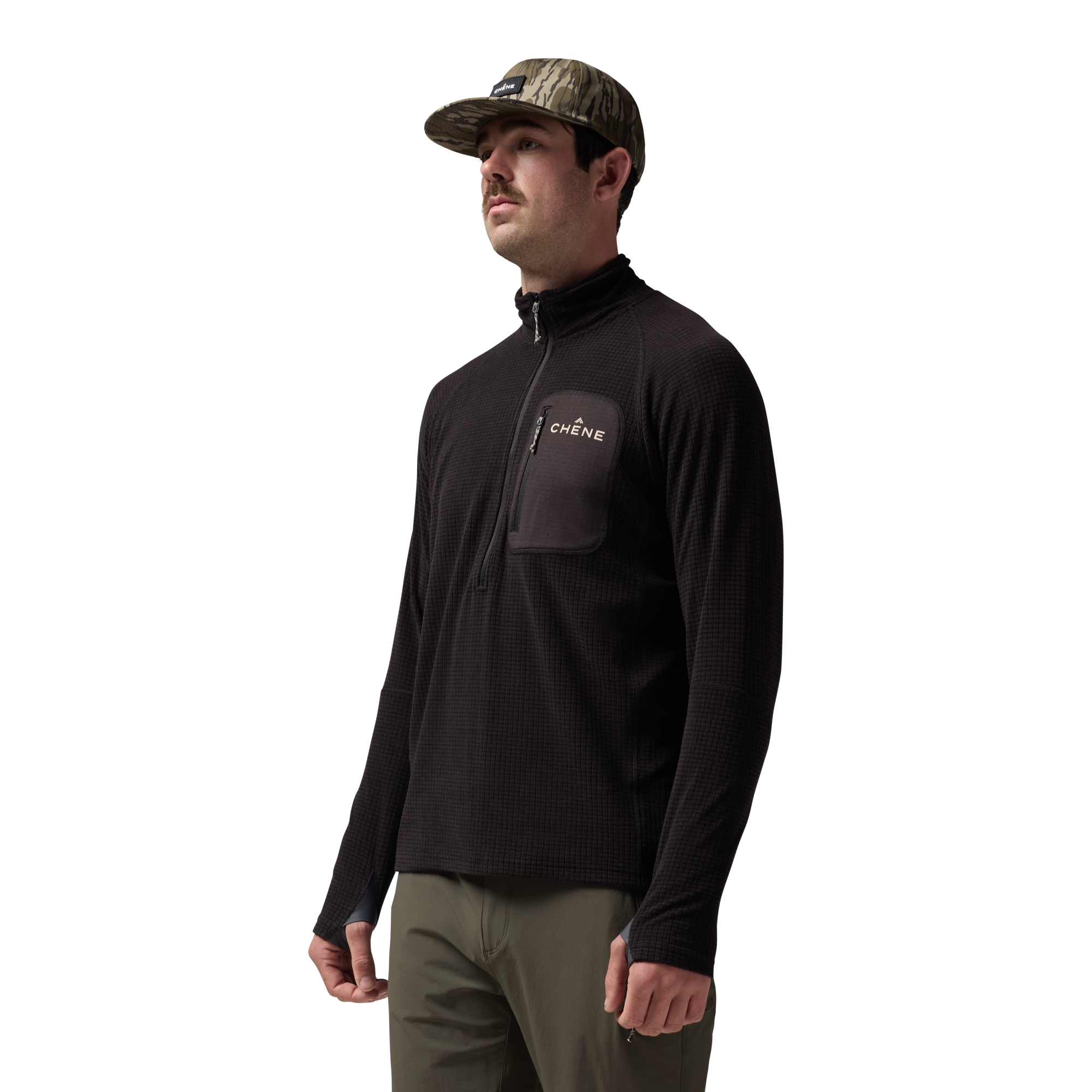Sixty Series Check Fleece Half Zip in Black, on model #black