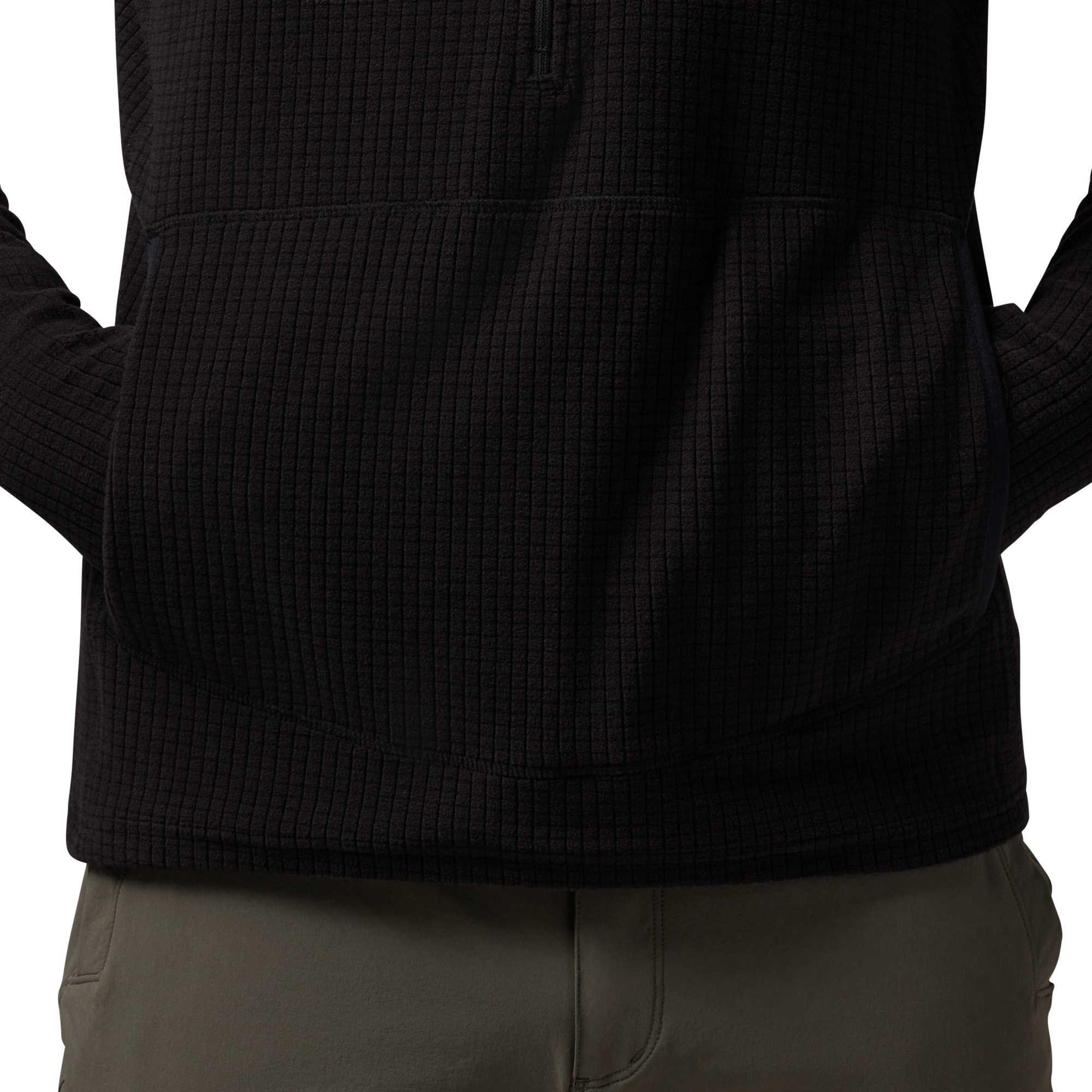 Sixty Series Check Fleece Half Zip with Hood in Black, on model #black