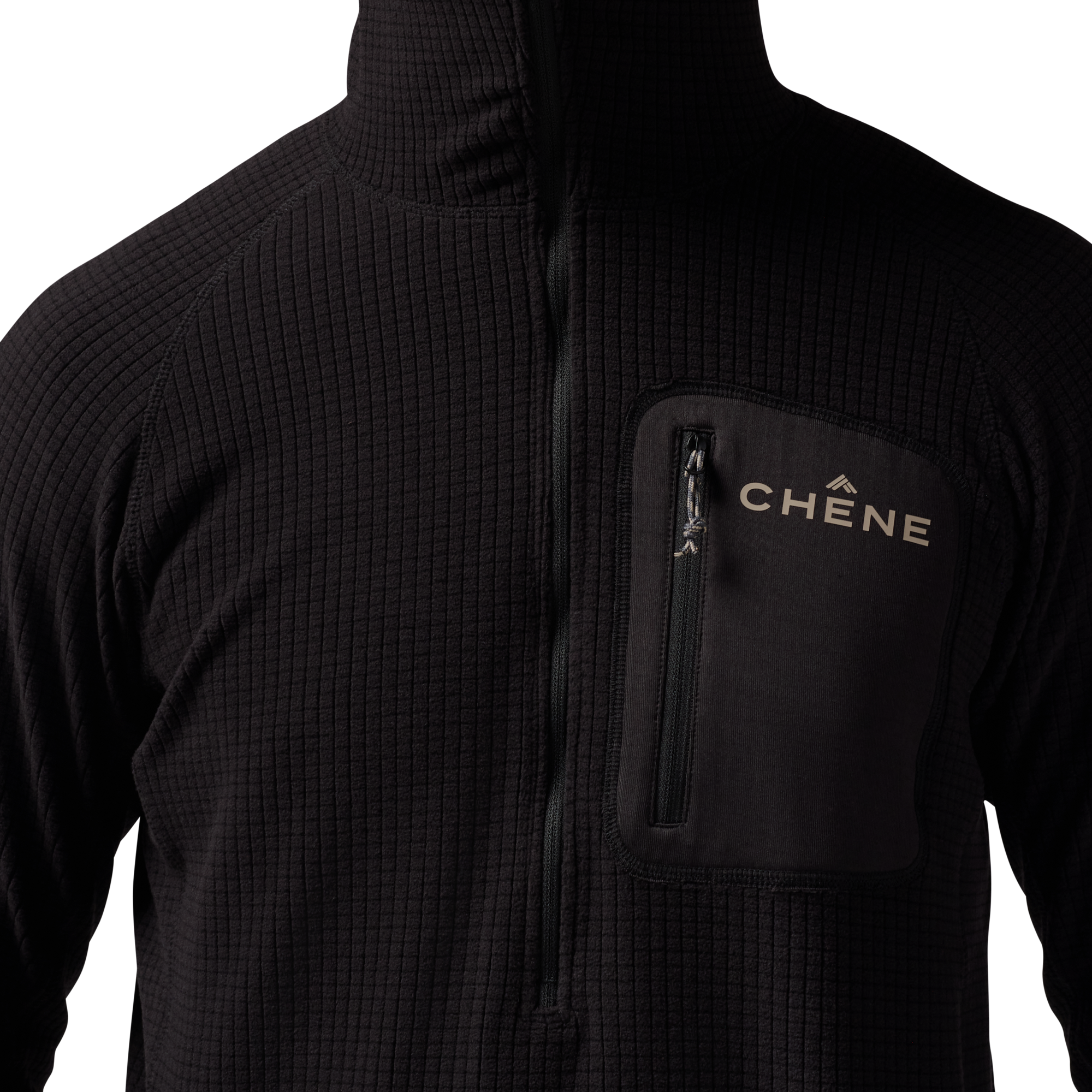 Sixty Series Check Fleece Half Zip with Hood in Black, on model #black