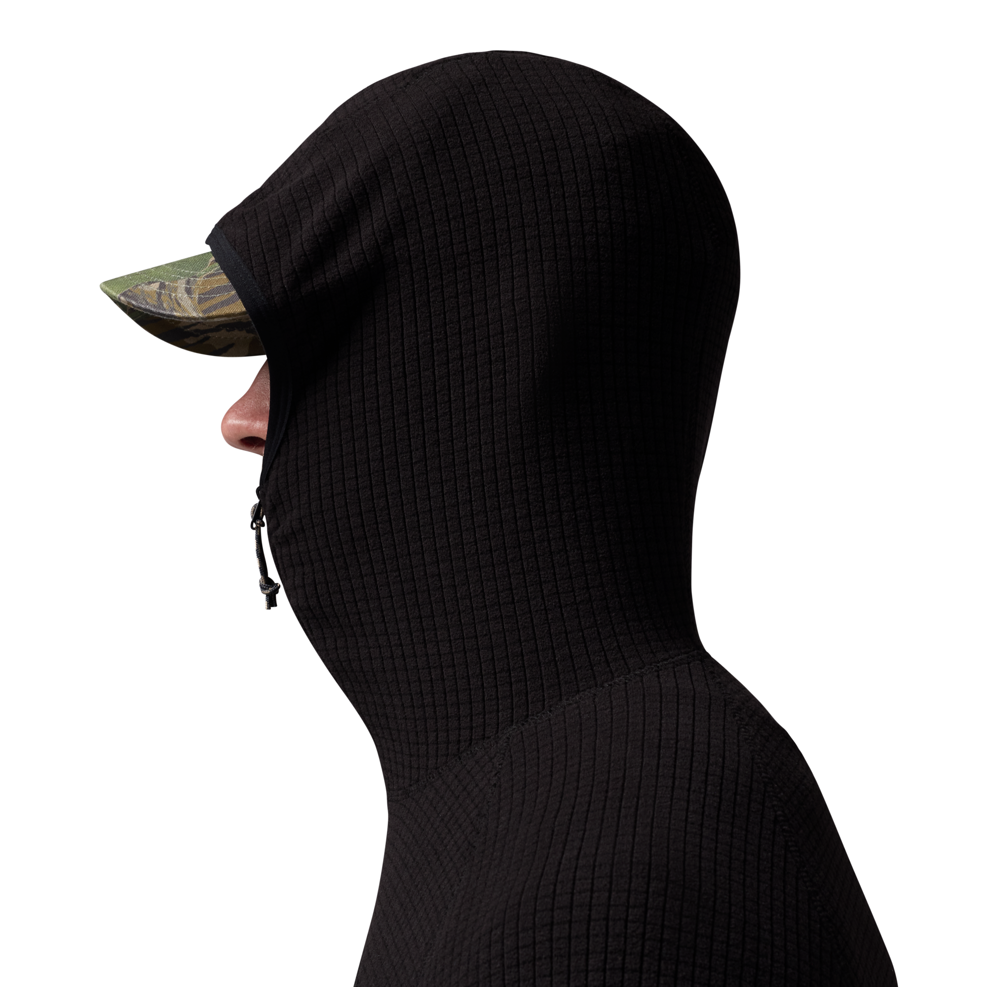 Sixty Series Check Fleece Half Zip with Hood in Black, on model #black
