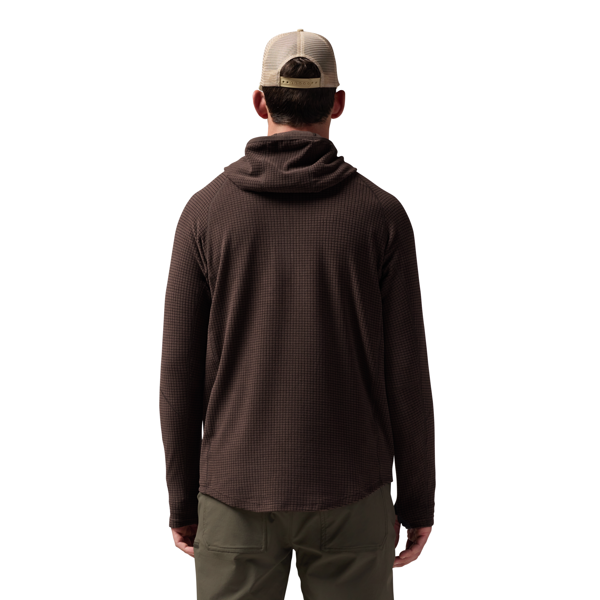 Sixty Series Check Fleece Half Zip with Hood in Brown, on model #brown