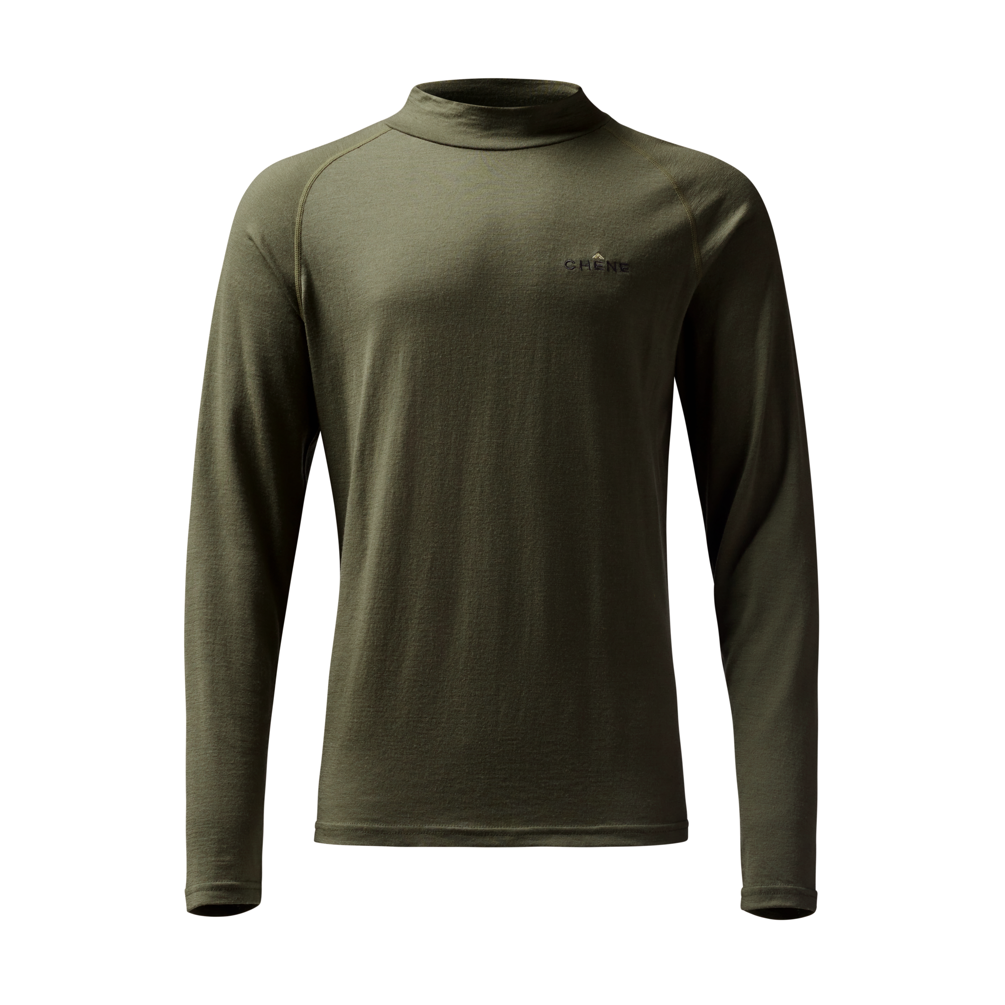 Merino Mock Neck in Olive, front view #olive