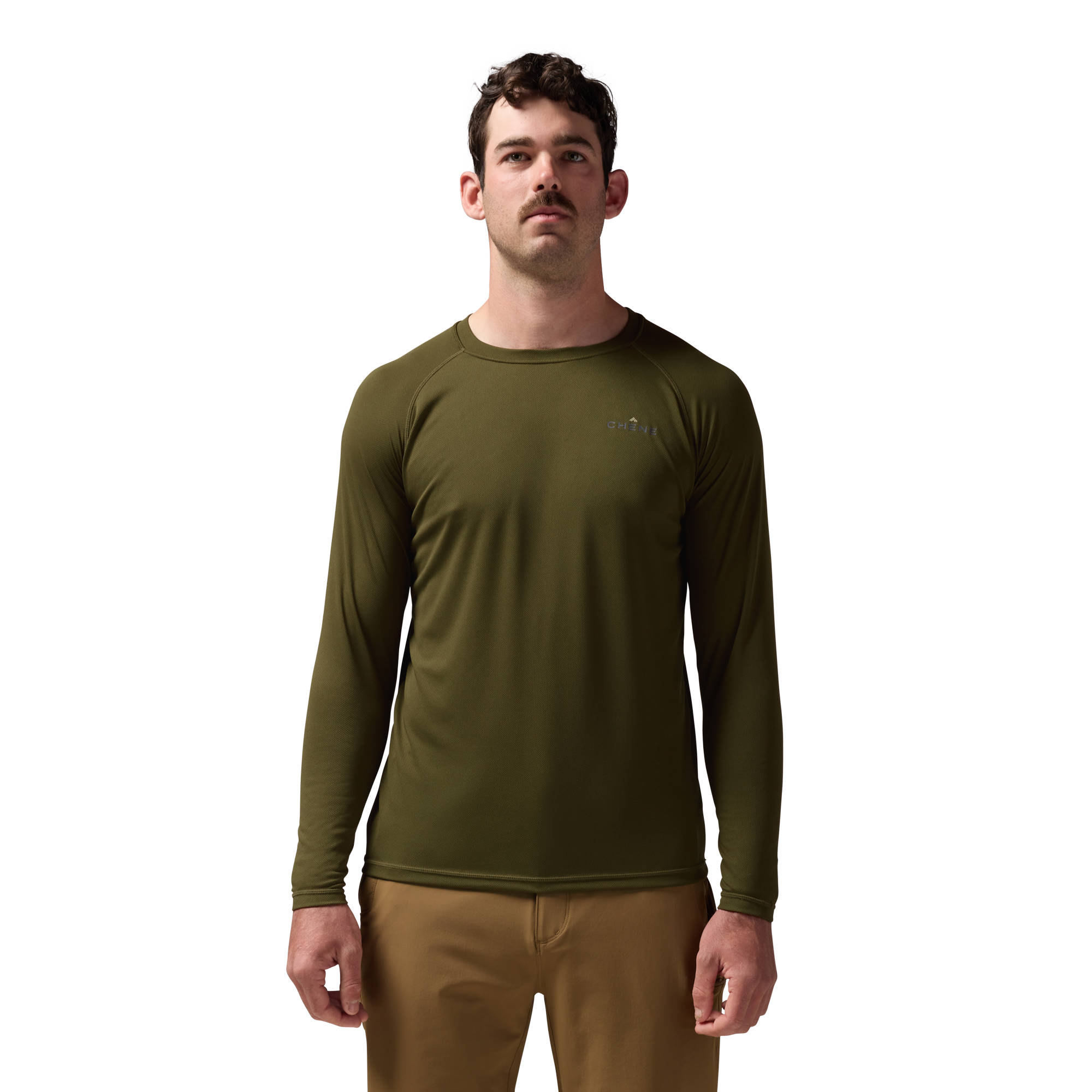 Vale 105 Synthetic Crew L/S in Dark Olive, on model #dark_olive