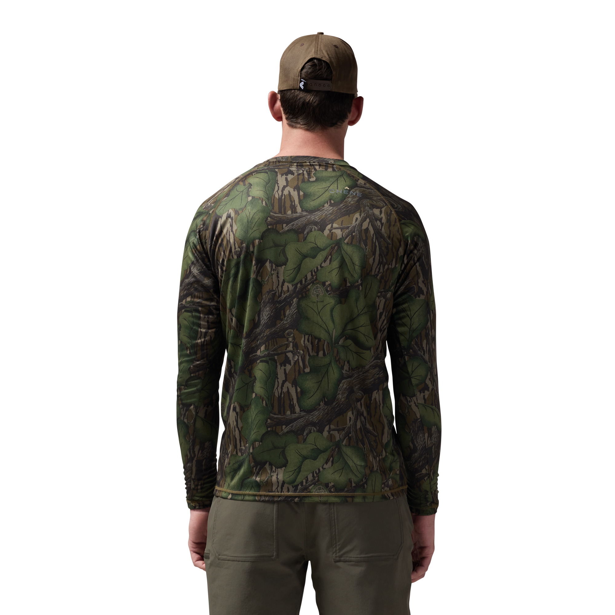 Vale 105 Synthetic Crew L/S in Mossy Oak Full Foliage, on model #mossy_oak_full_foliage