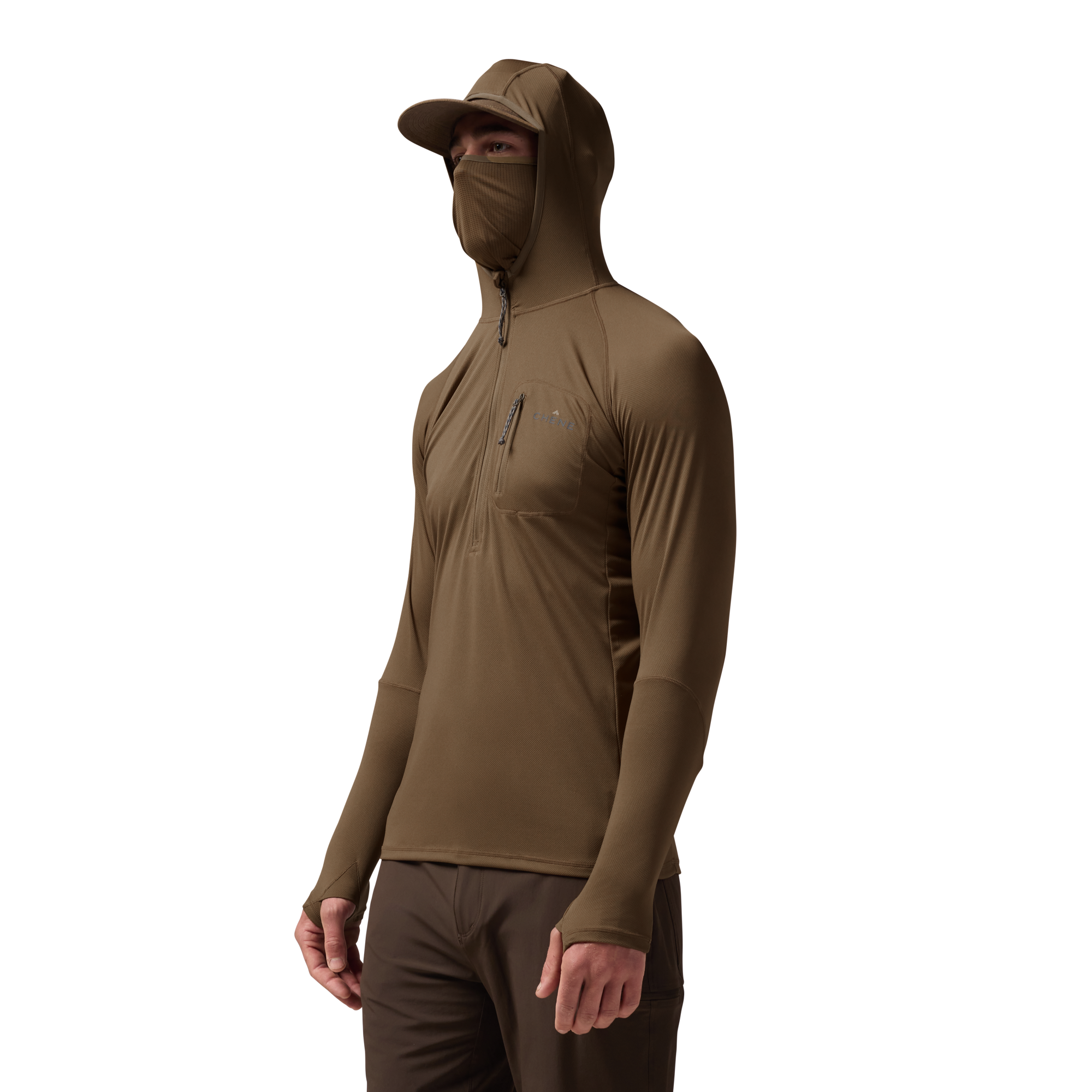 Vale 105 Synthetic Hoodie in Field Khaki, on model #field_khaki