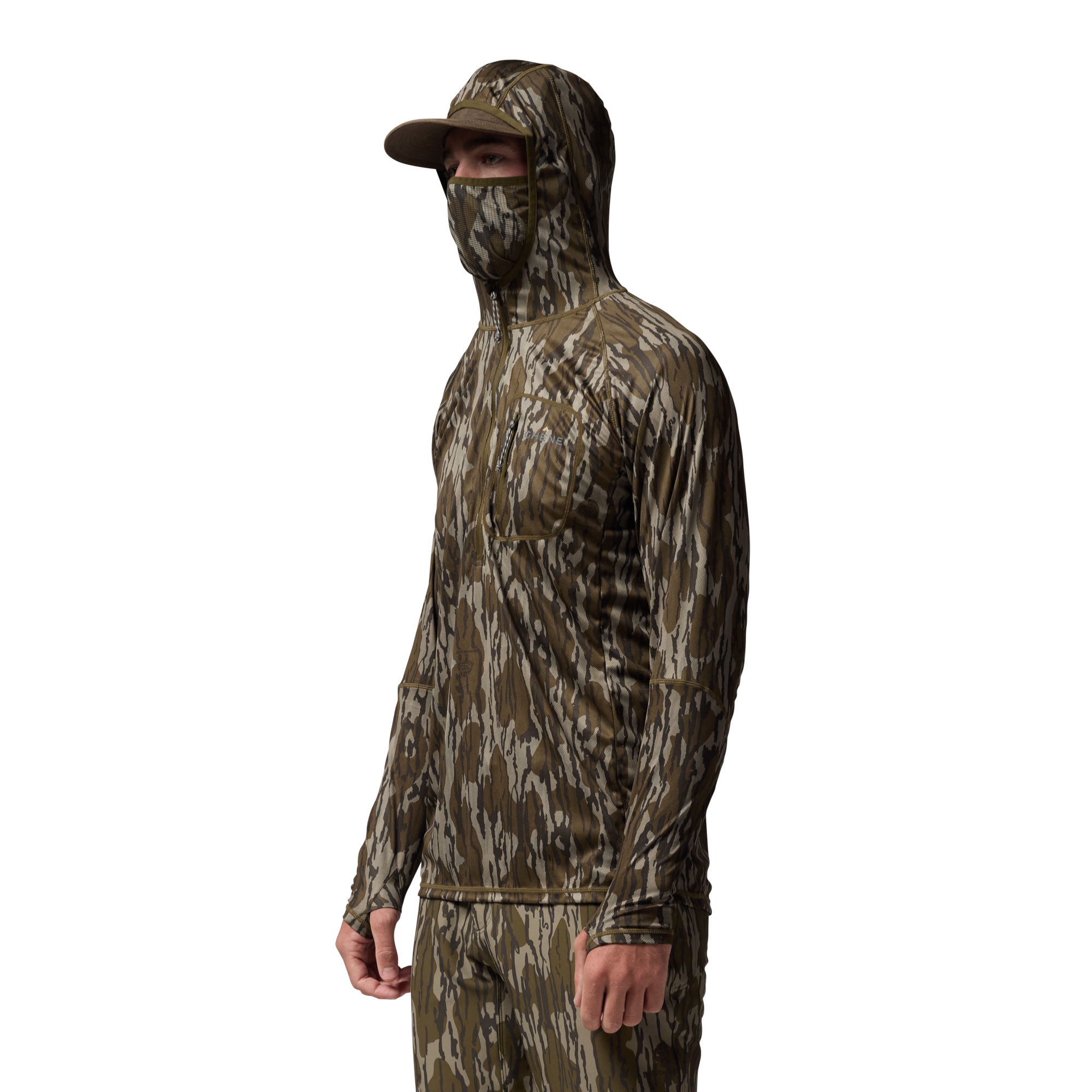Vale 105 Synthetic Hoodie in Mossy Oak Original Bottomland, on model #mossy_oak_original_bottomland