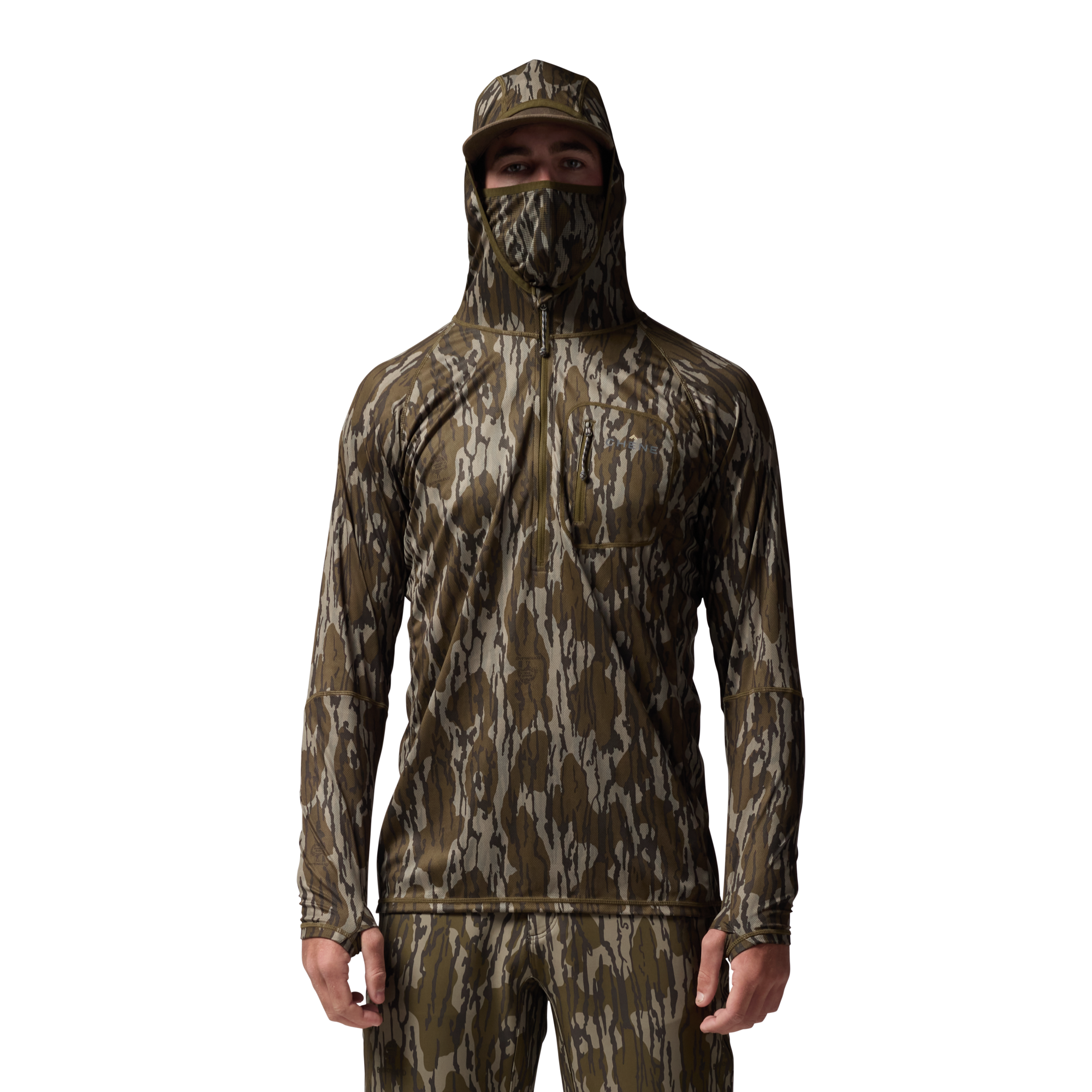 Vale 105 Synthetic Hoodie in Mossy Oak Original Bottomland, on model #mossy_oak_original_bottomland