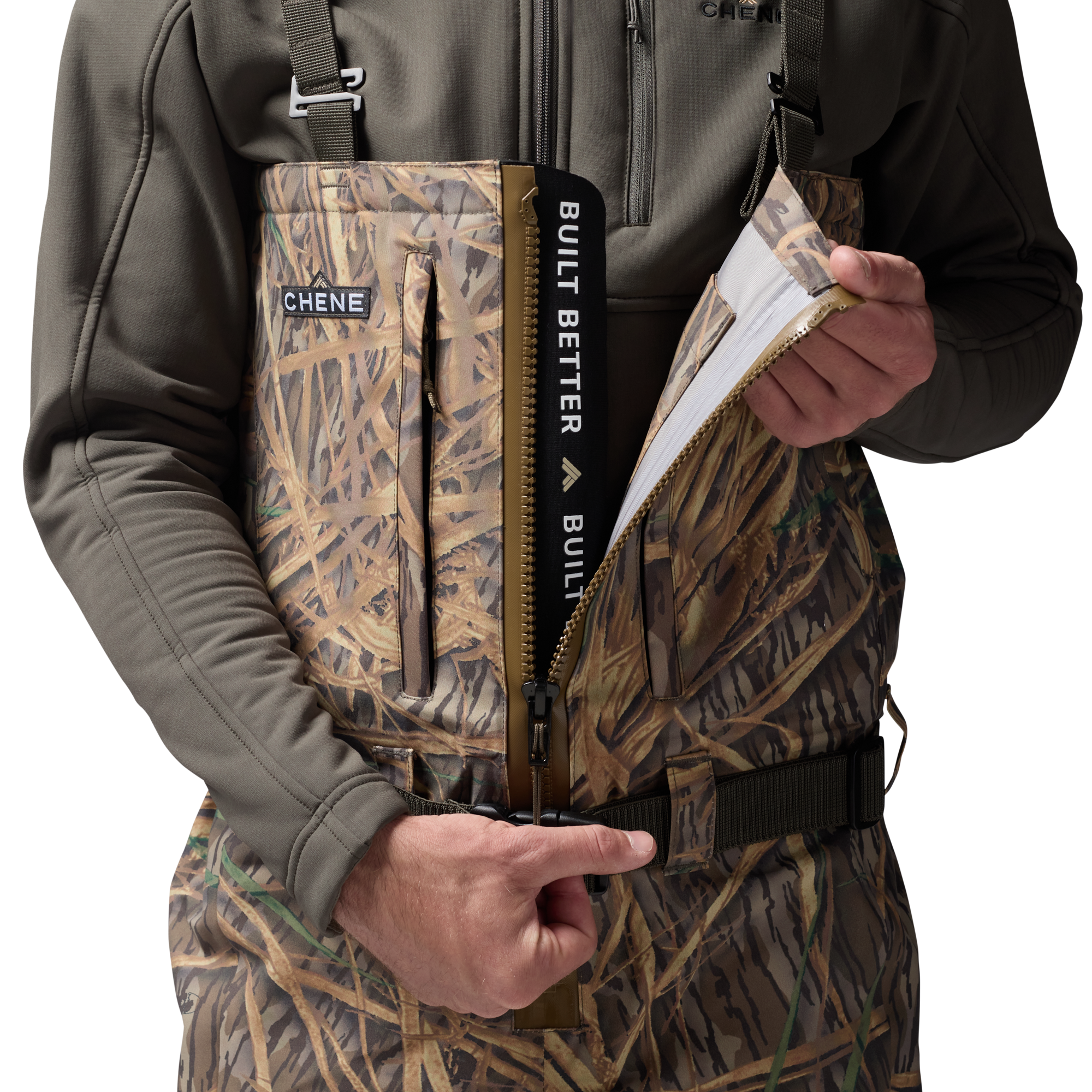 Mossy Oak Original Shadow Grass 2S Wader in Mossy Oak Original Shadow Grass, on model #mossy_oak_original_shadow_grass