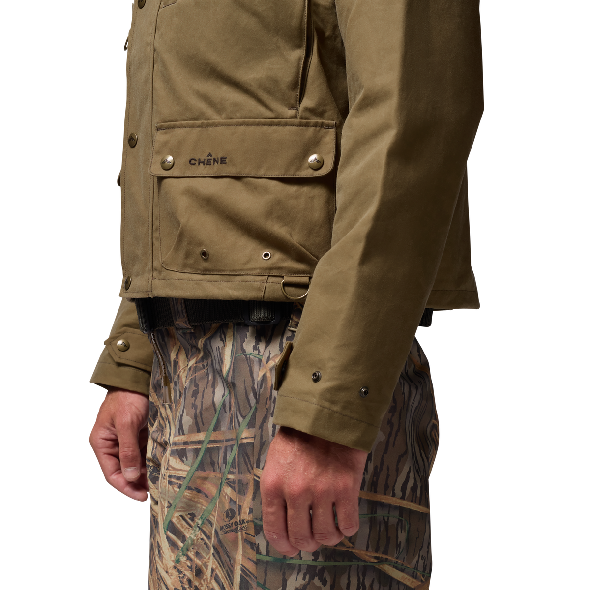 Founders' Reserve Waxed Wading Jacket in Field Khaki, on model #field_khaki
