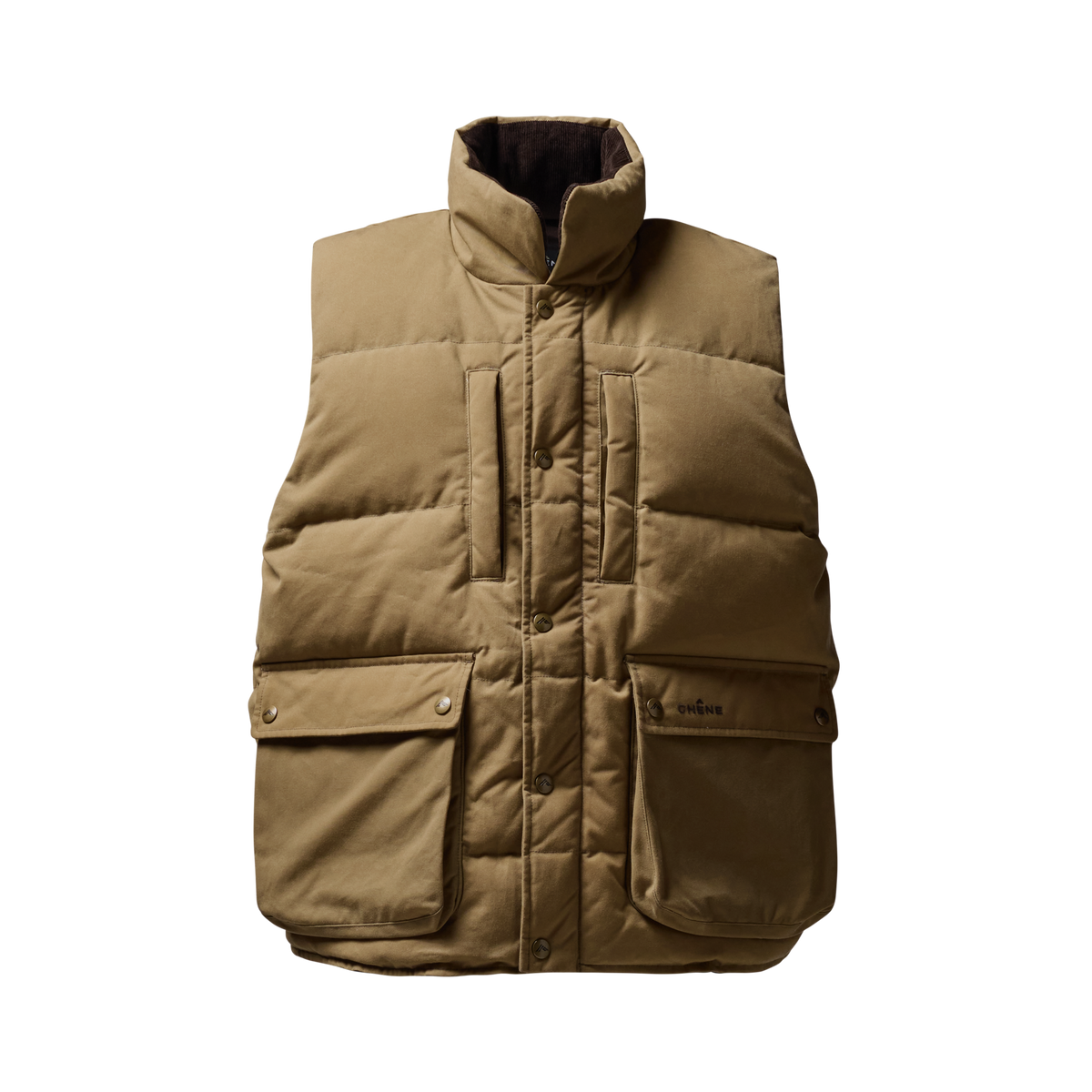 Founders' Reserve Waxed Down Vest in Field Khaki, front view #field_khaki