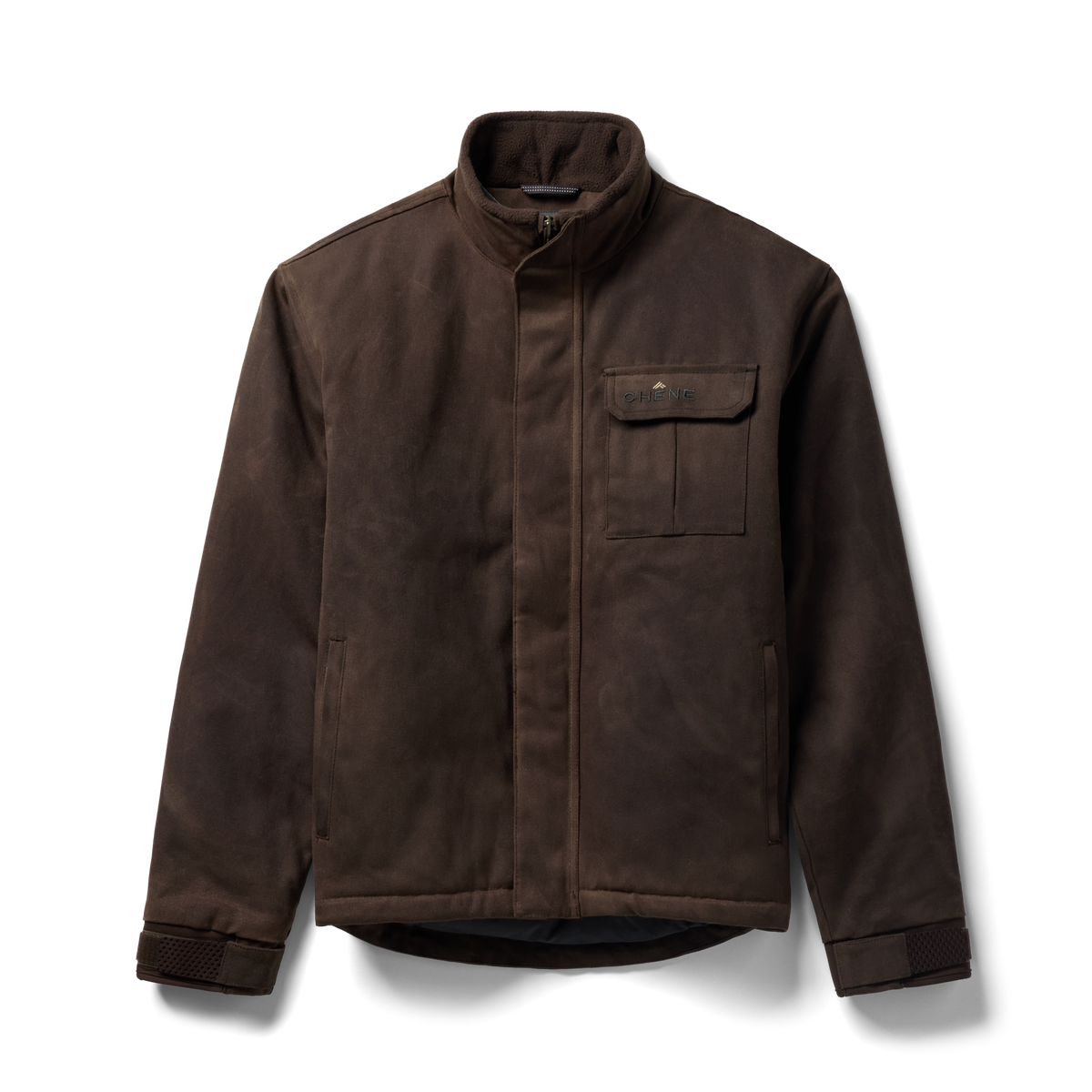Waxed Canvas Goose Down Jacket in Brown, flat lay #brown