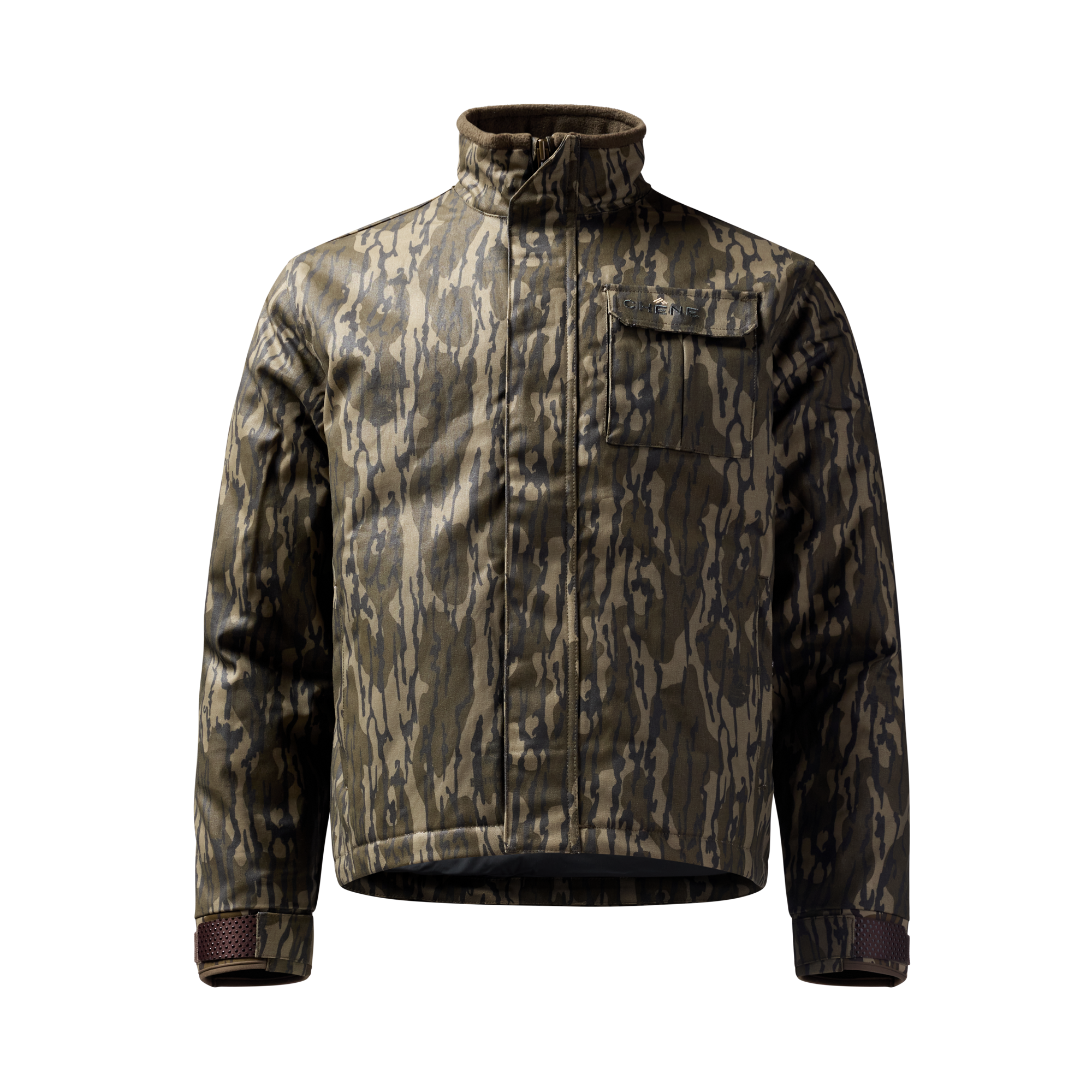 Waxed Canvas Goose Down Jacket in Mossy Oak Original Bottomland, front view #mossy_oak_original_bottomland