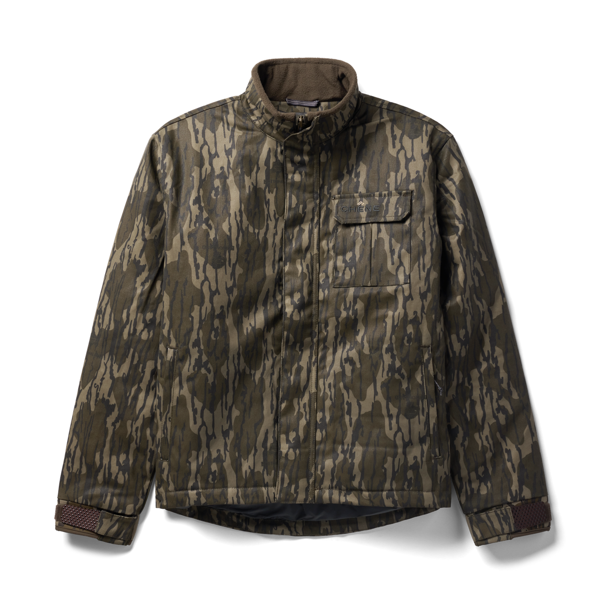 Waxed Canvas Goose Down Jacket in Mossy Oak Original Bottomland, flat lay #mossy_oak_original_bottomland