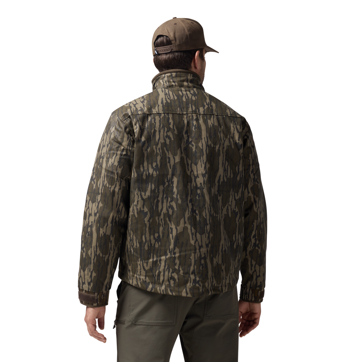Waxed Canvas Goose Down Jacket in Mossy Oak Original Bottomland, on model #mossy_oak_original_bottomland