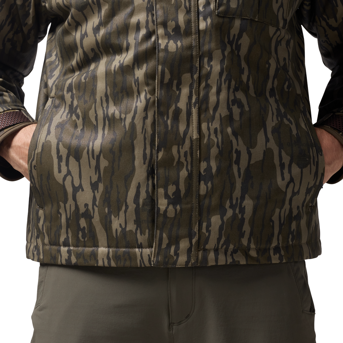 Waxed Canvas Goose Down Jacket in Mossy Oak Original Bottomland, on model #mossy_oak_original_bottomland