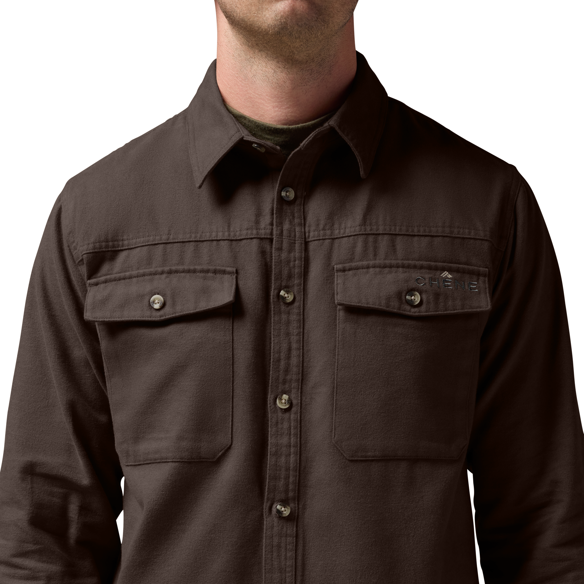 Waterfowler Moleskin Shirt in Brown, on model #brown