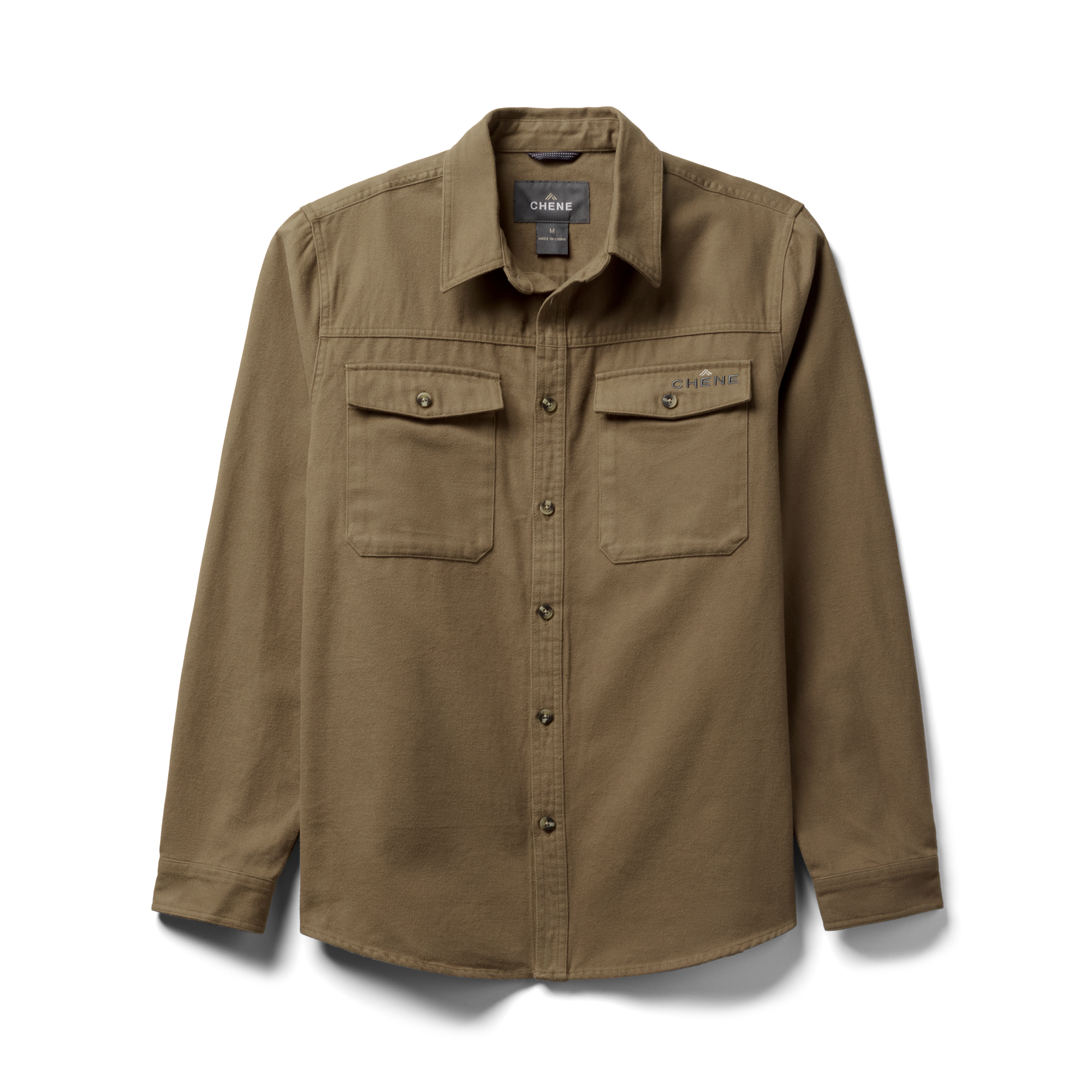 Waterfowler Moleskin Shirt in Field Khaki, flat lay #field_khaki