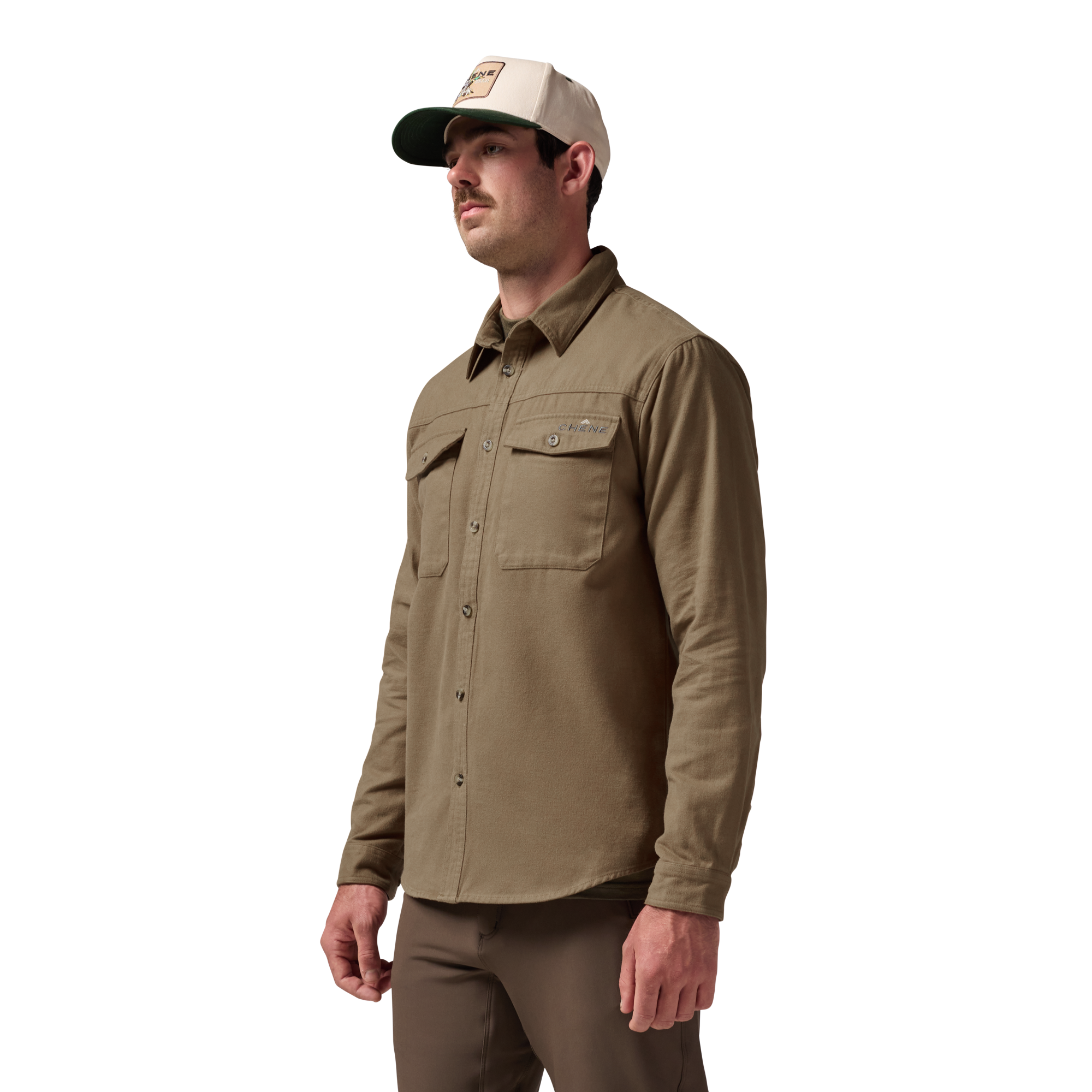 Waterfowler Moleskin Shirt in Field Khaki, on model #field_khaki
