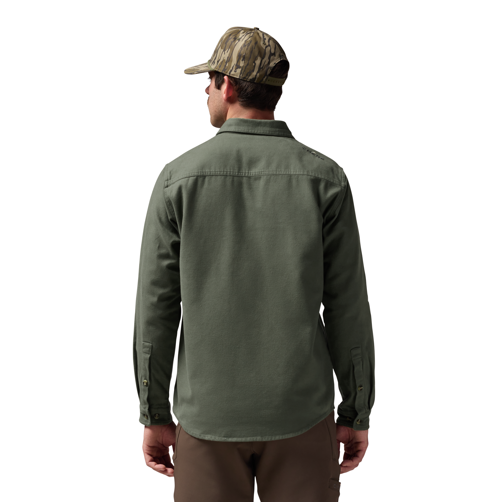 Waterfowler Moleskin Shirt in Moss, on model #moss