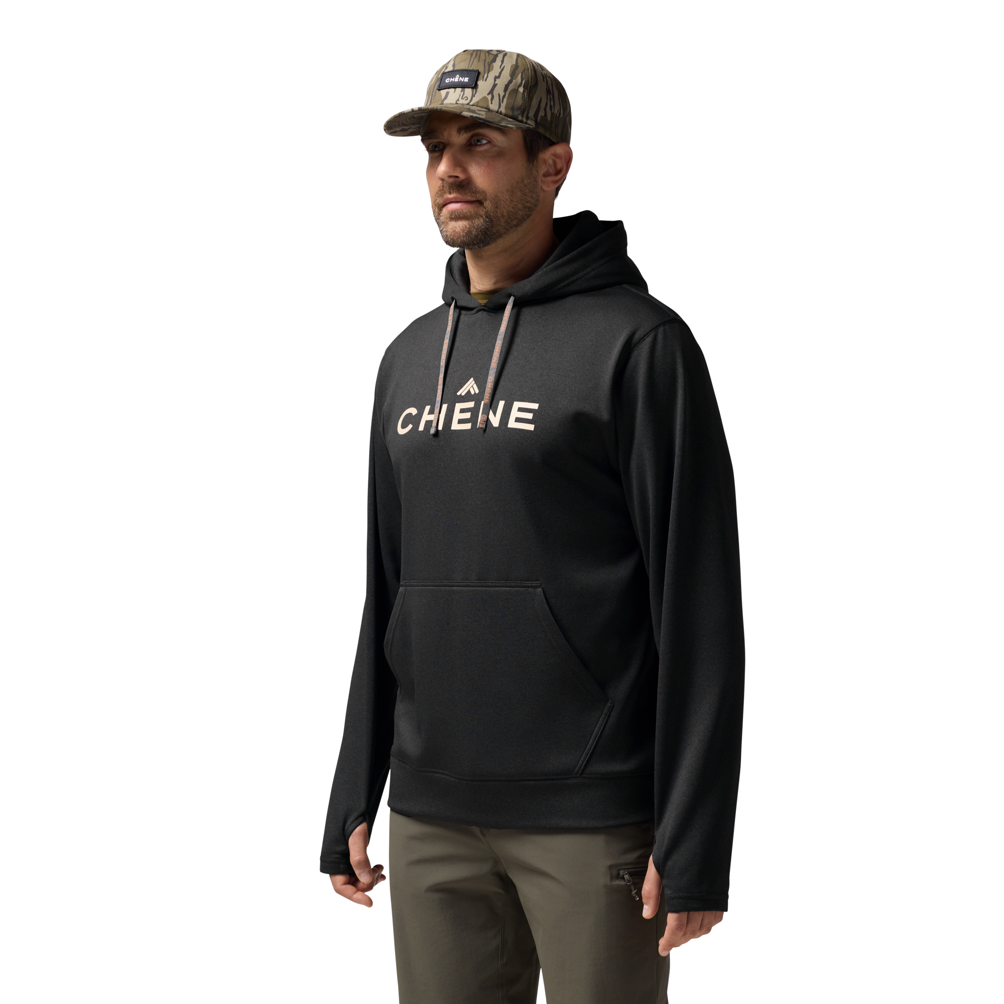 Performance Hoodie in Heather Black, on model #heather_black