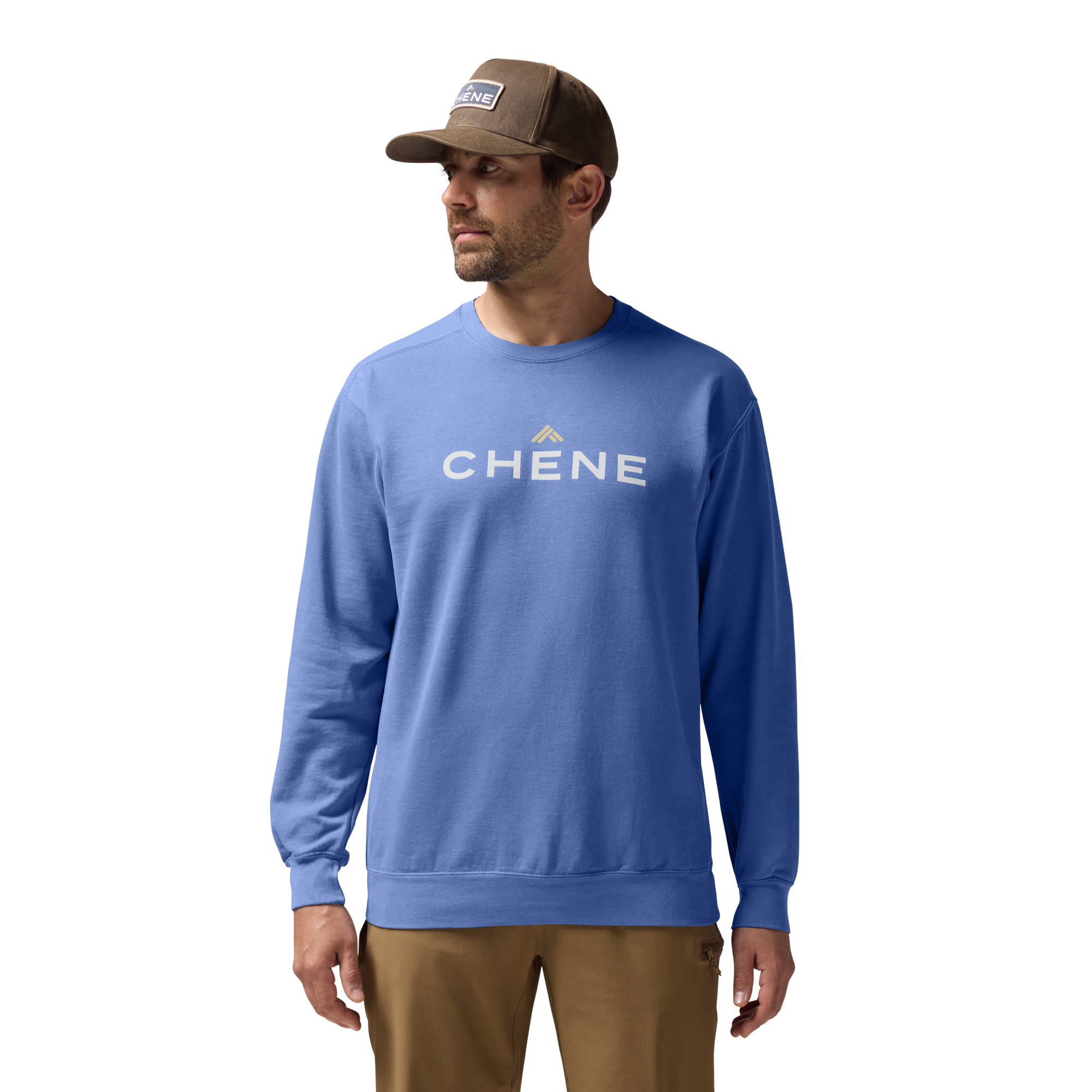 Comfort Colors Sweatshirt in Flo Blue, on model #flo_blue