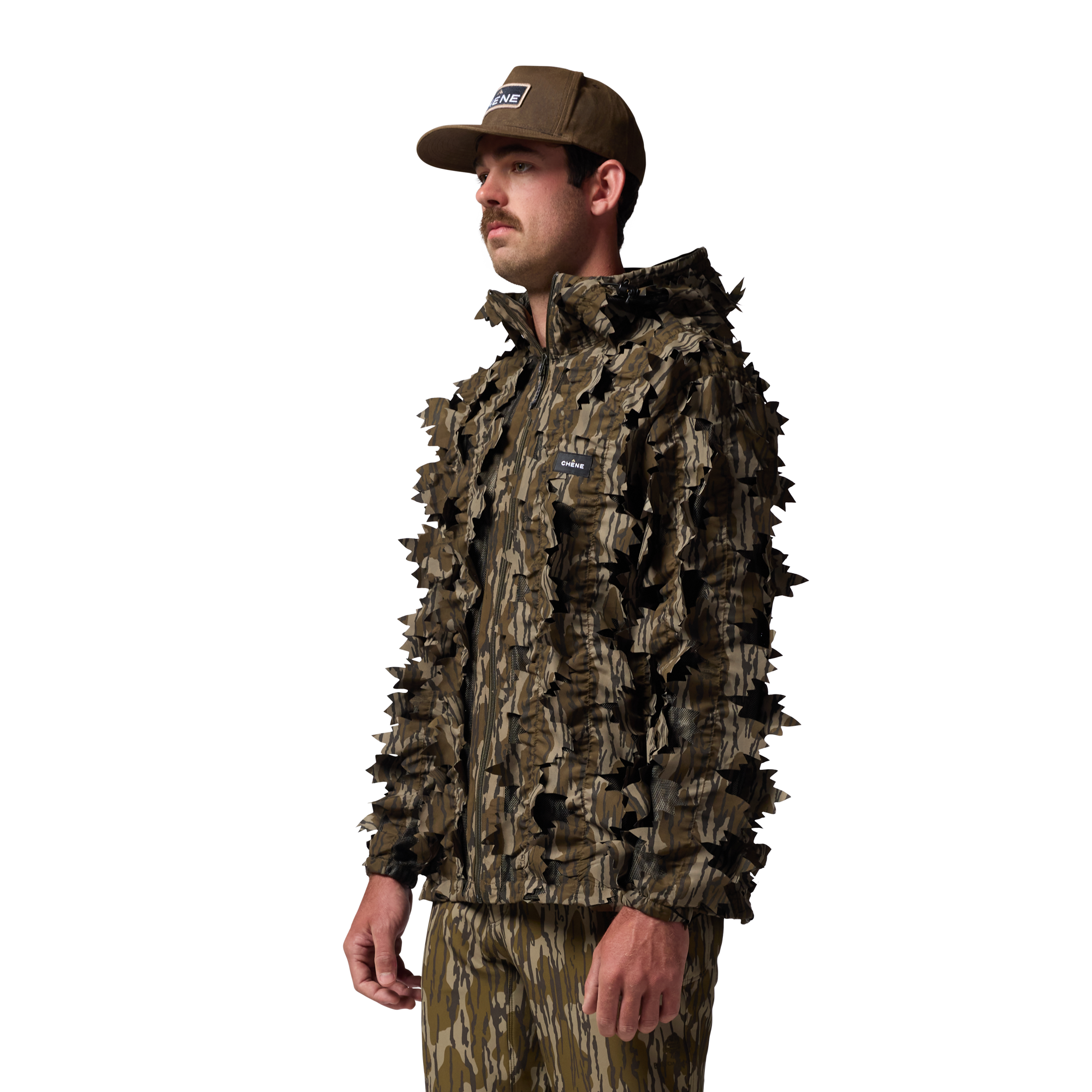 Deception Leafy Jacket in Mossy Oak Original Bottomland, on model #mossy_oak_original_bottomland