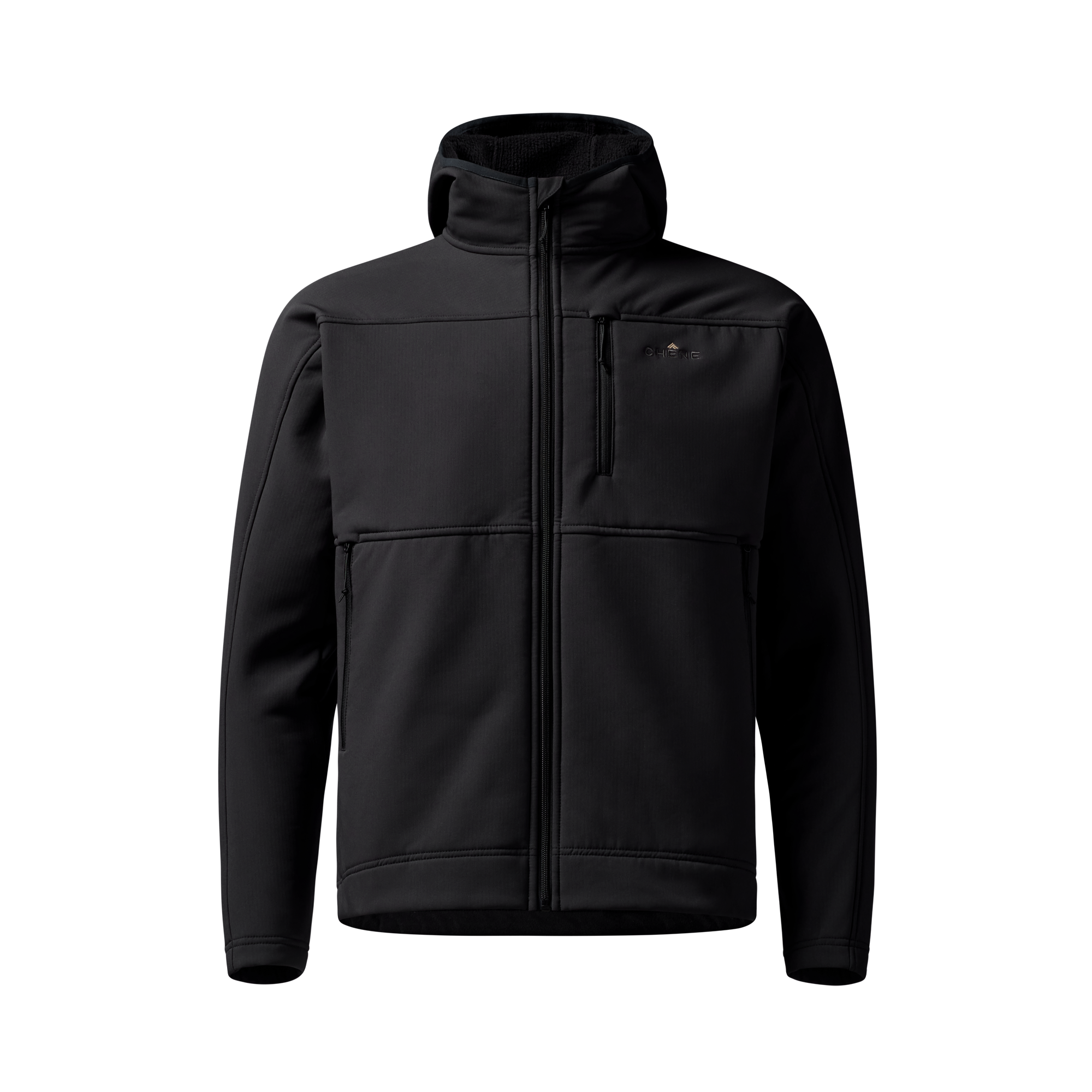 Forty Series Hooded Jacket in Black, front view #black