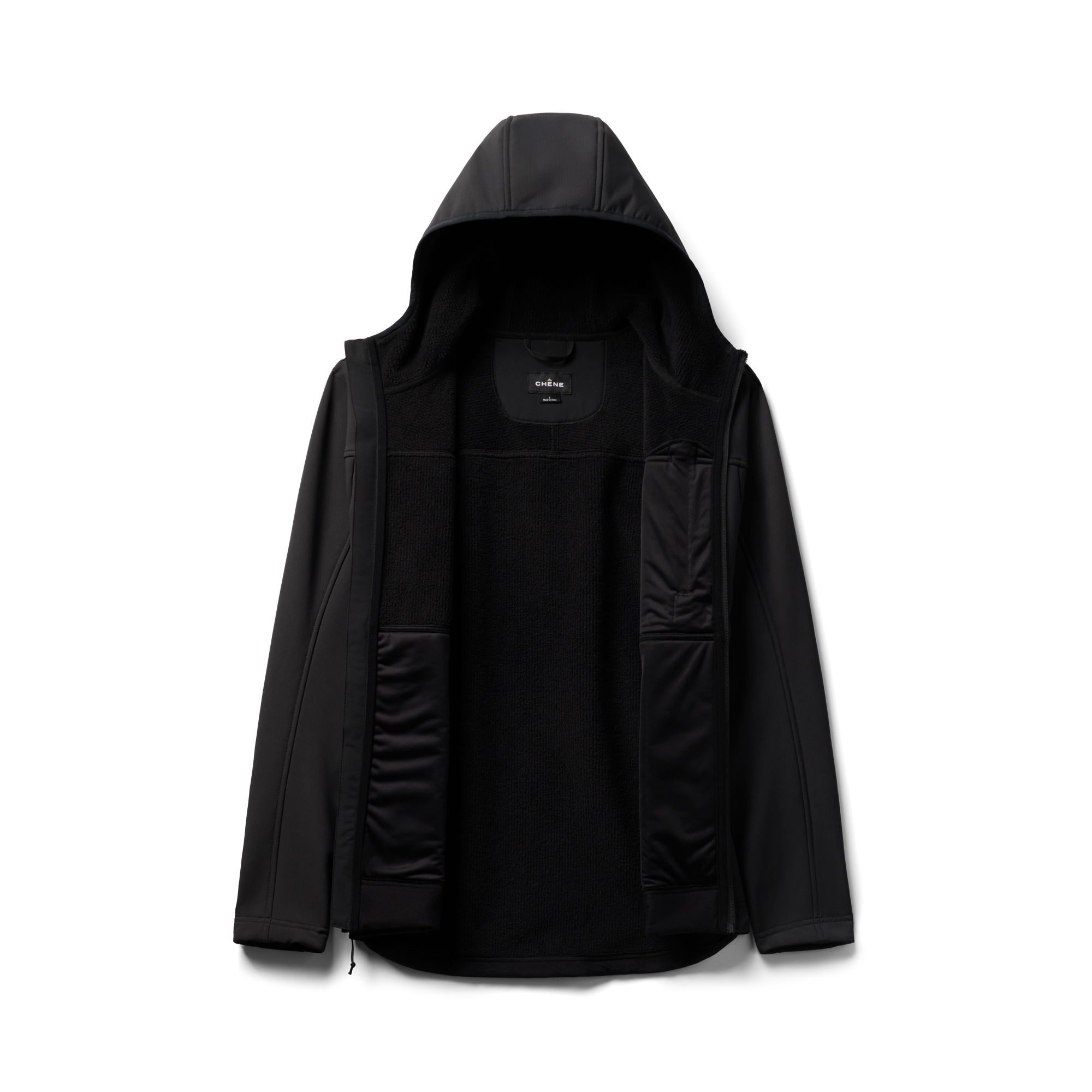 Forty Series Hooded Jacket in Black, flat lay #black