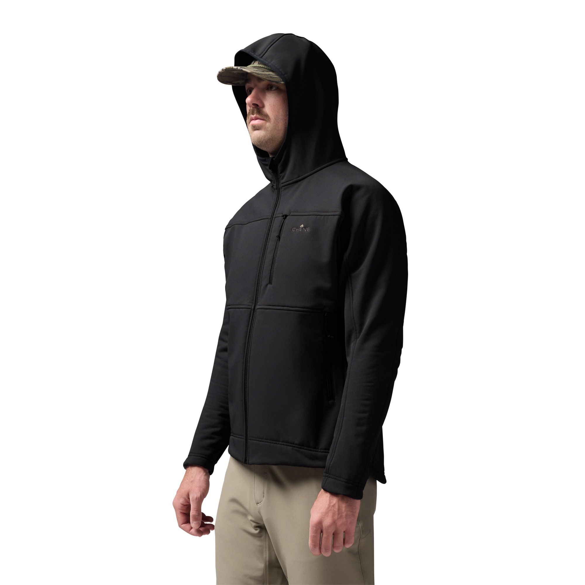 Forty Series Hooded Jacket in Black, on model #black