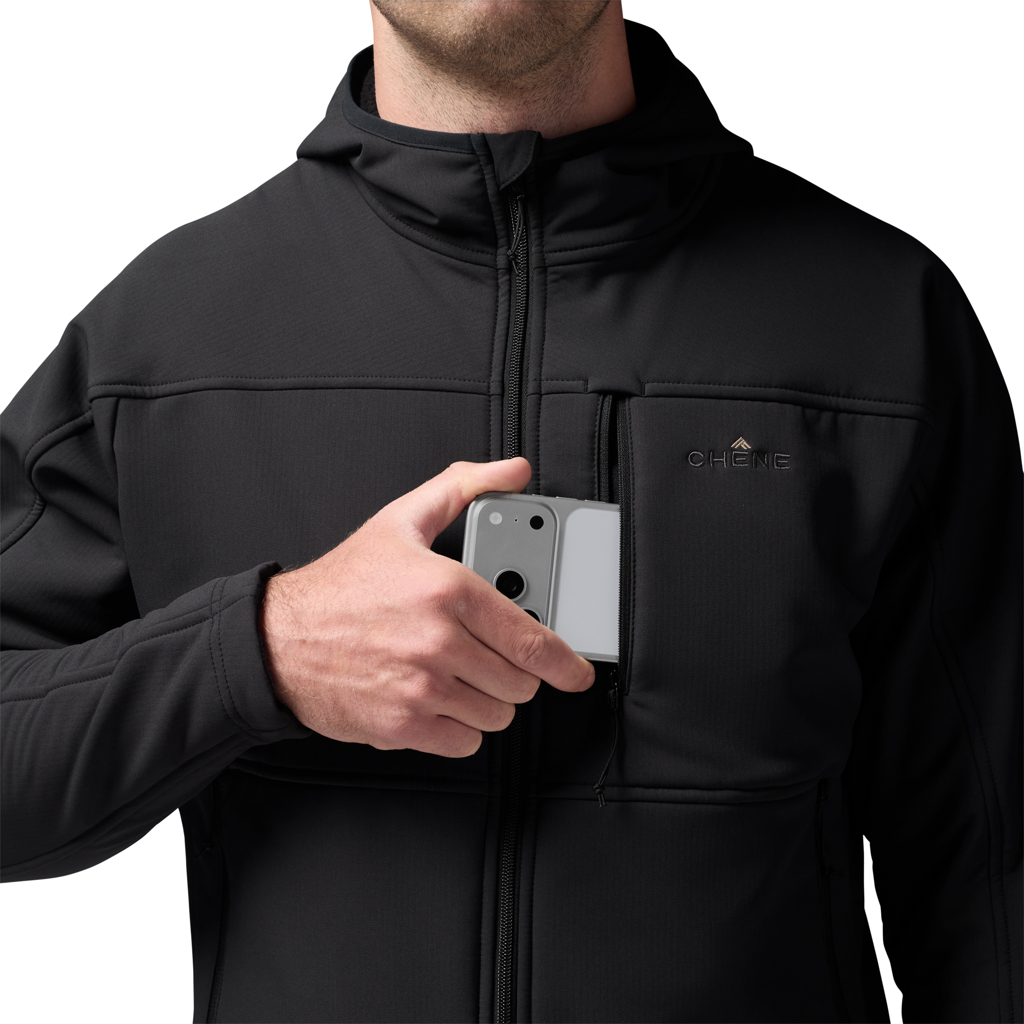 Forty Series Hooded Jacket in Black, on model #black