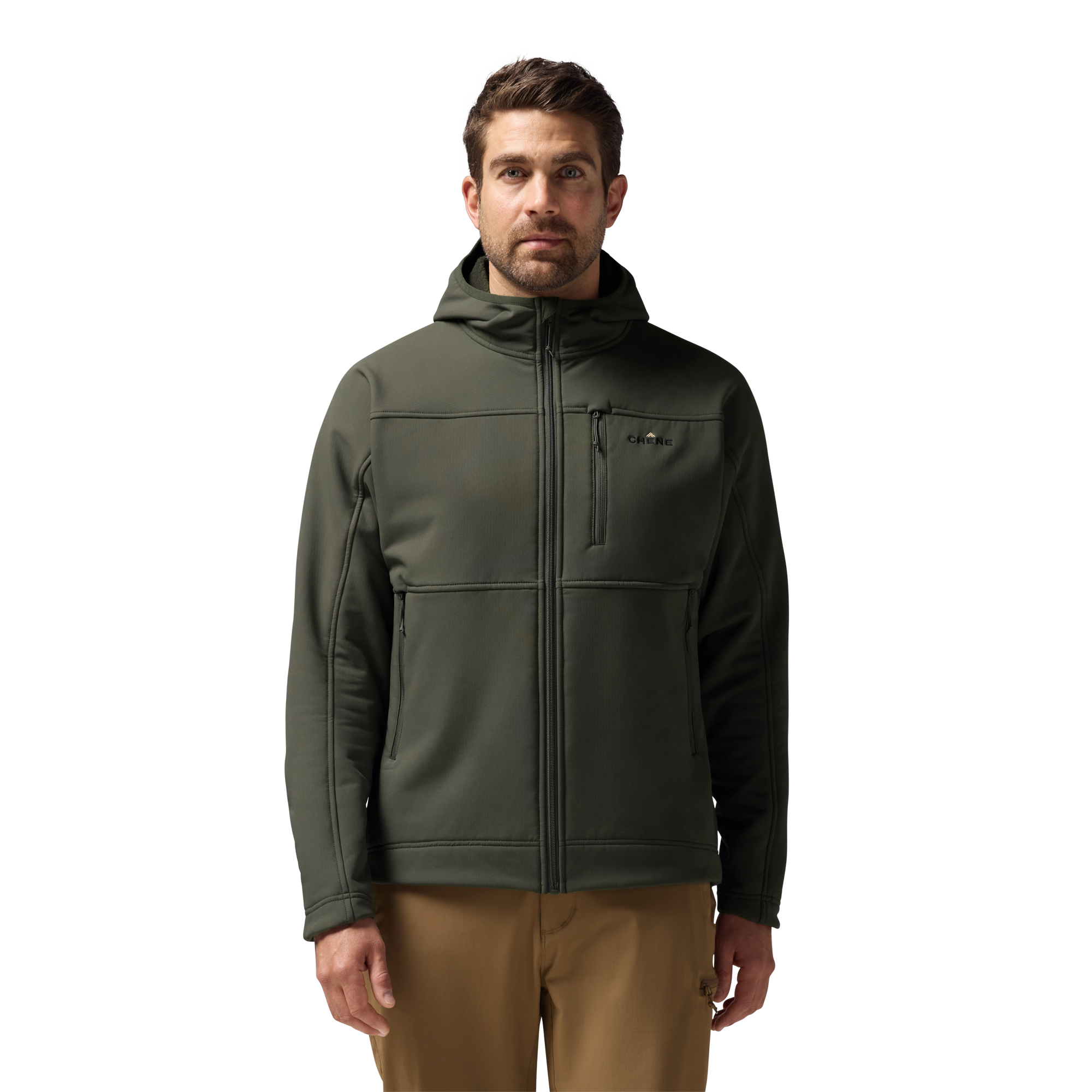 Forty Series Hooded Jacket in Cypress, on model #cypress