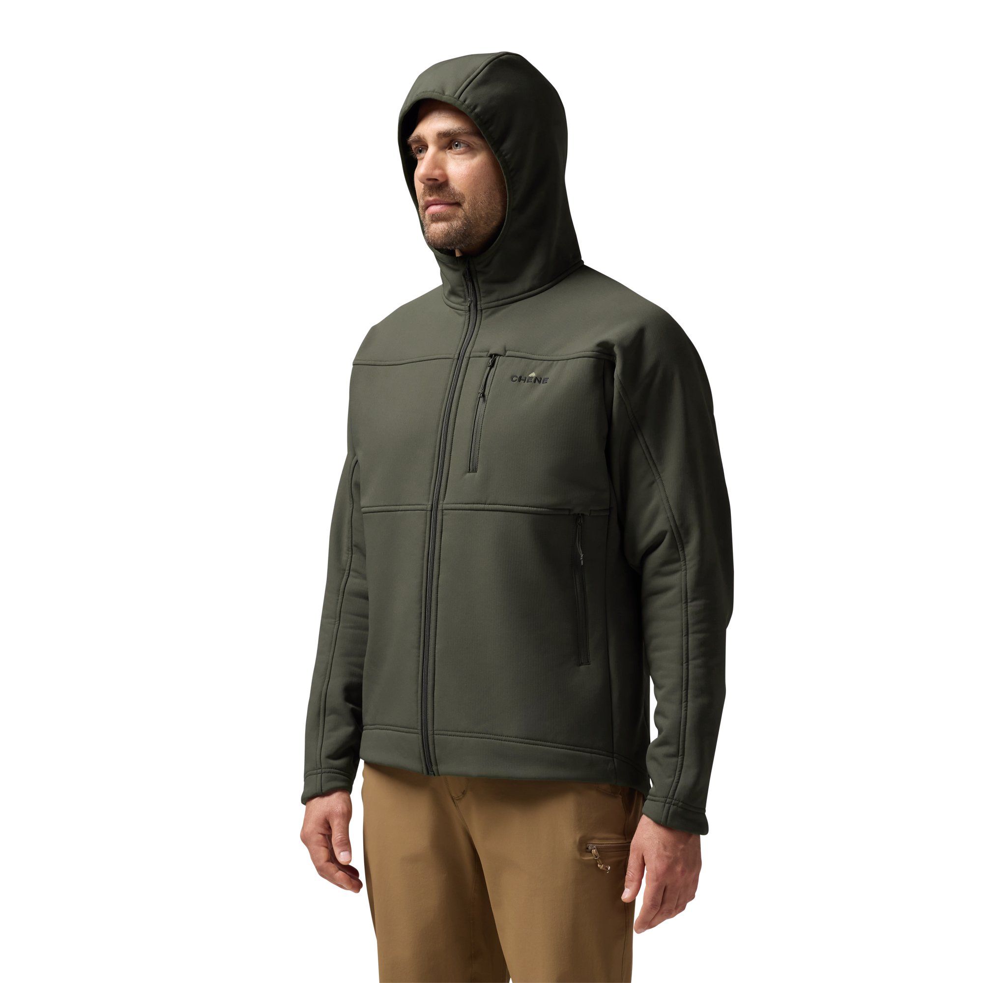 Forty Series Hooded Jacket in Cypress, on model #cypress