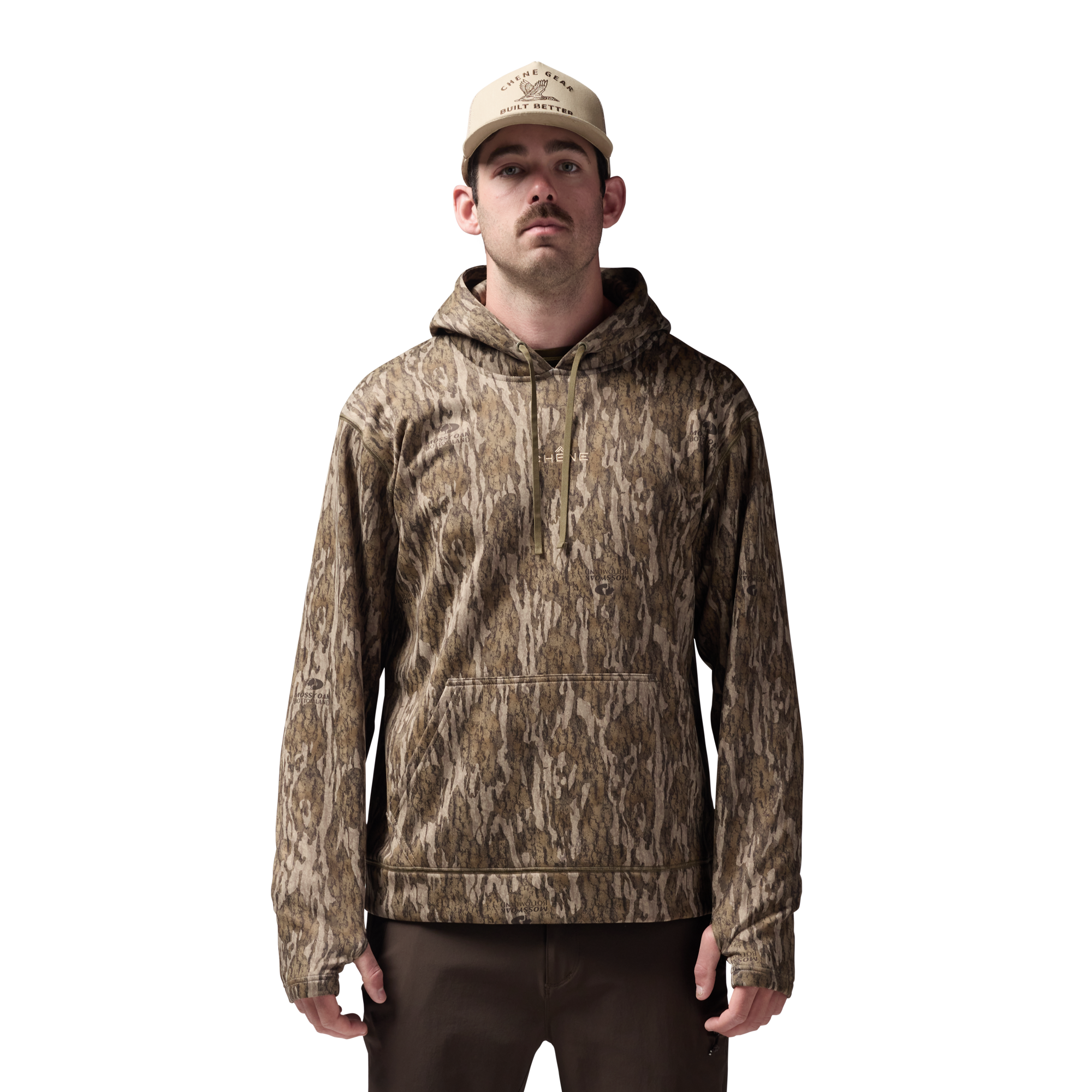 Crossover Hoodie in Mossy Oak Bottomland, on model #mossy_oak_bottomland