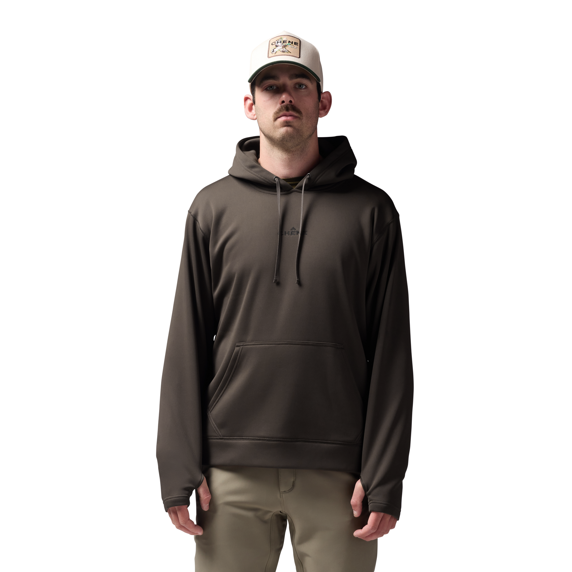 Crossover Hoodie in Mud, on model #mud