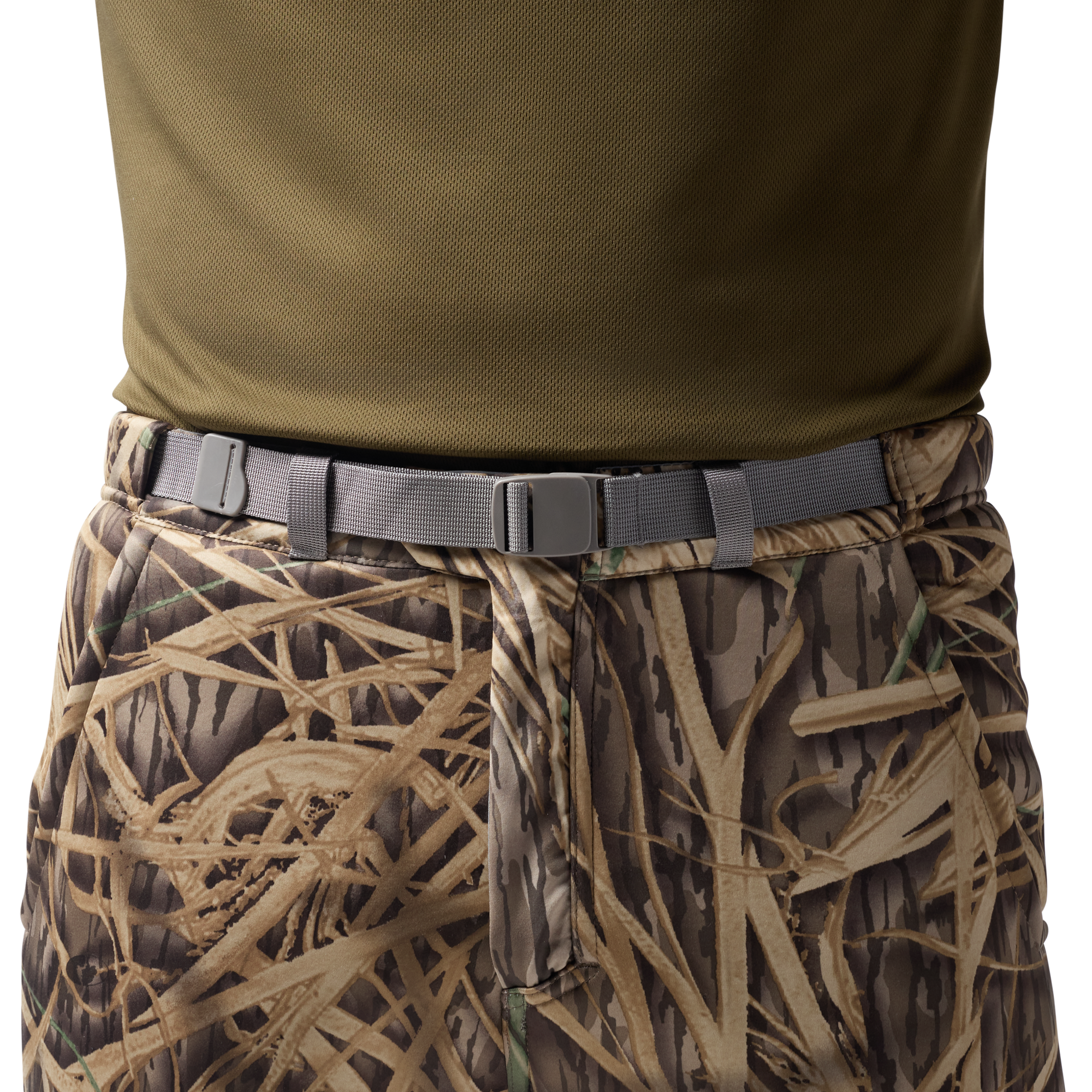 Sherpa Fleece Wader Pant in Mossy Oak Original Shadow Grass, on model #mossy_oak_original_shadow_grass