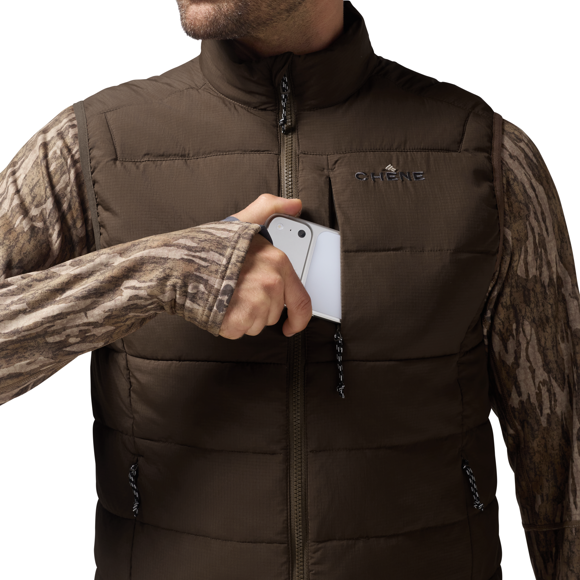 Flyweigh Vest in Brown, on model #brown