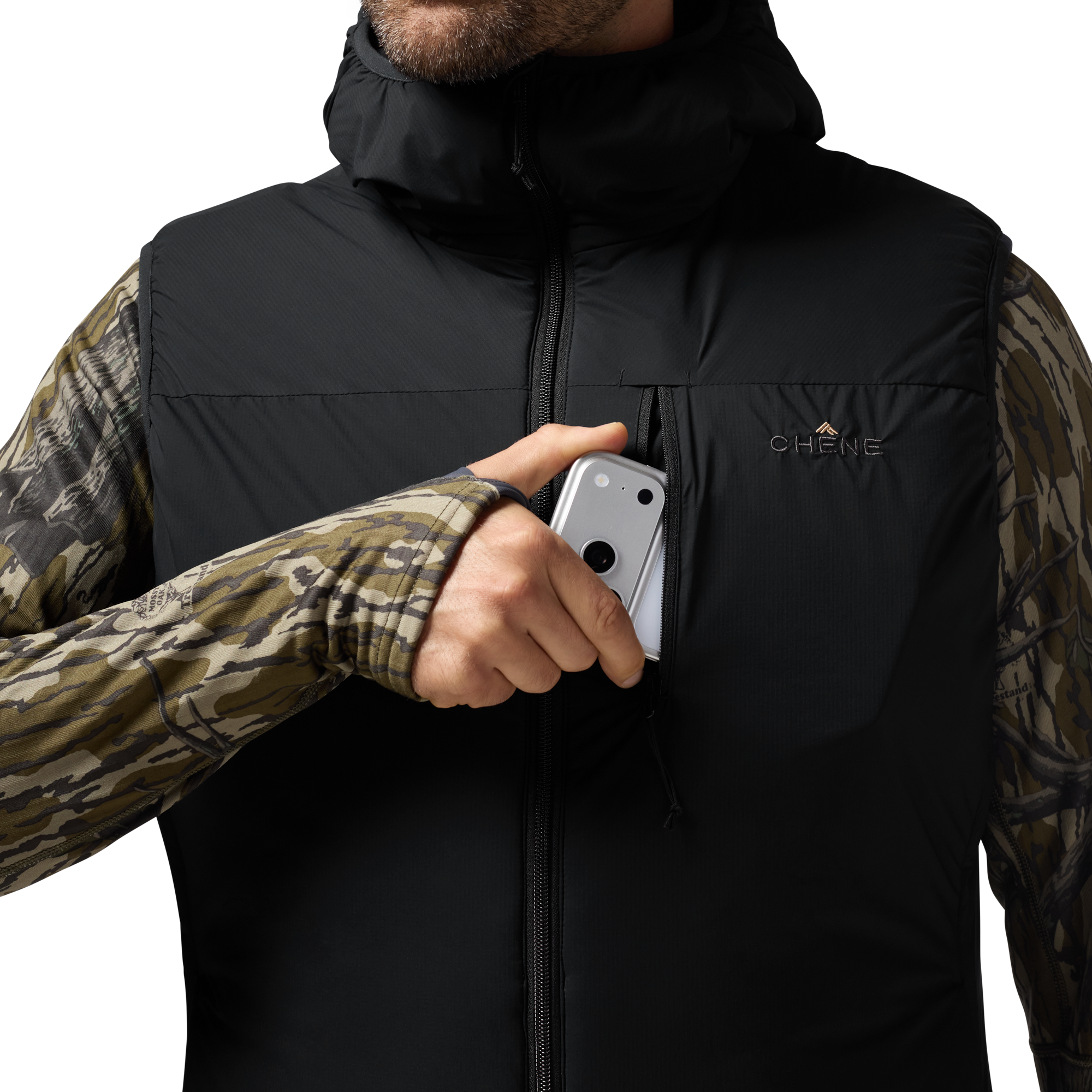 Flyweigh Hooded Vest in Black, on model #black
