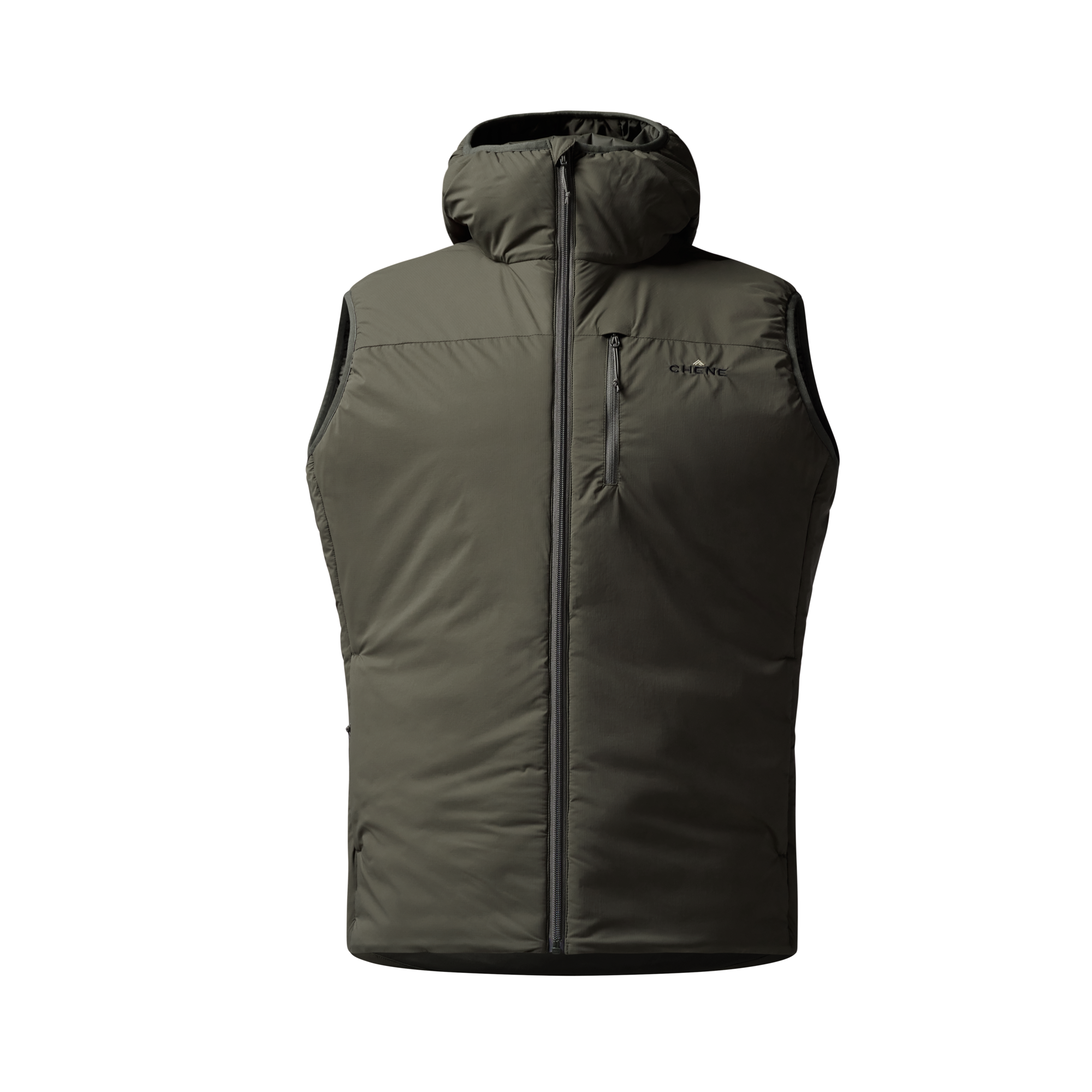 Flyweigh Hooded Vest in Cypress, front view #cypress