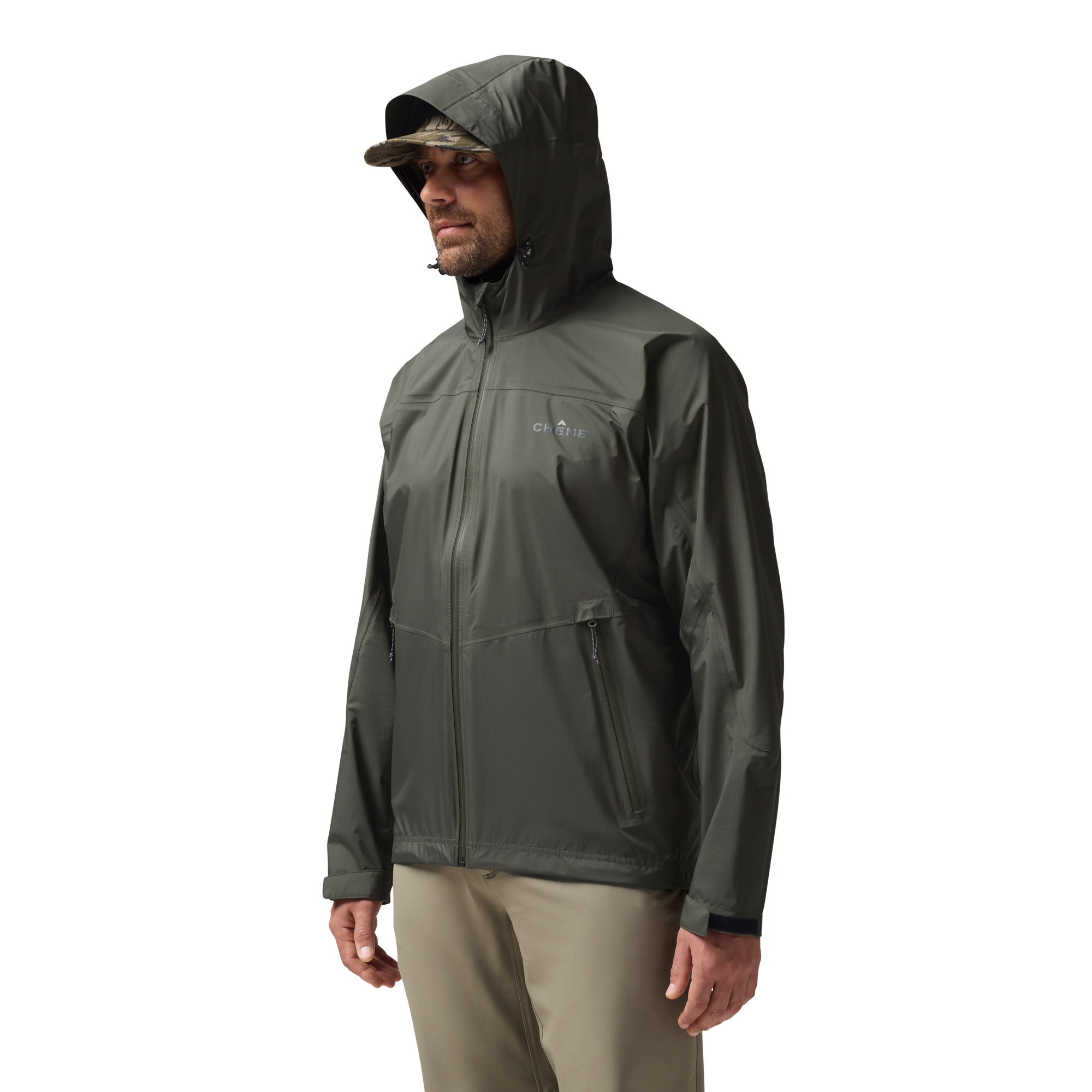 Hydro-Lok Velo Rain Jacket in Cypress, on model #cypress