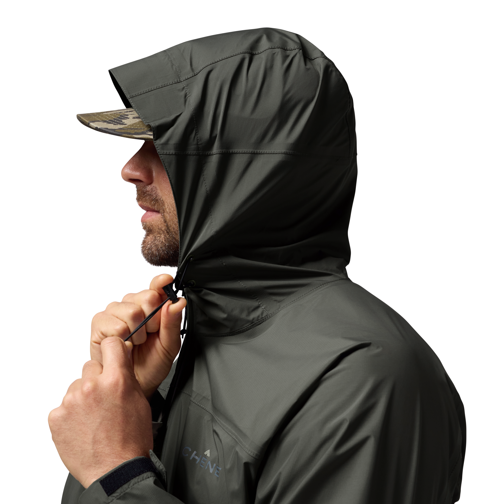 Hydro-Lok Velo Rain Jacket in Cypress, on model #cypress