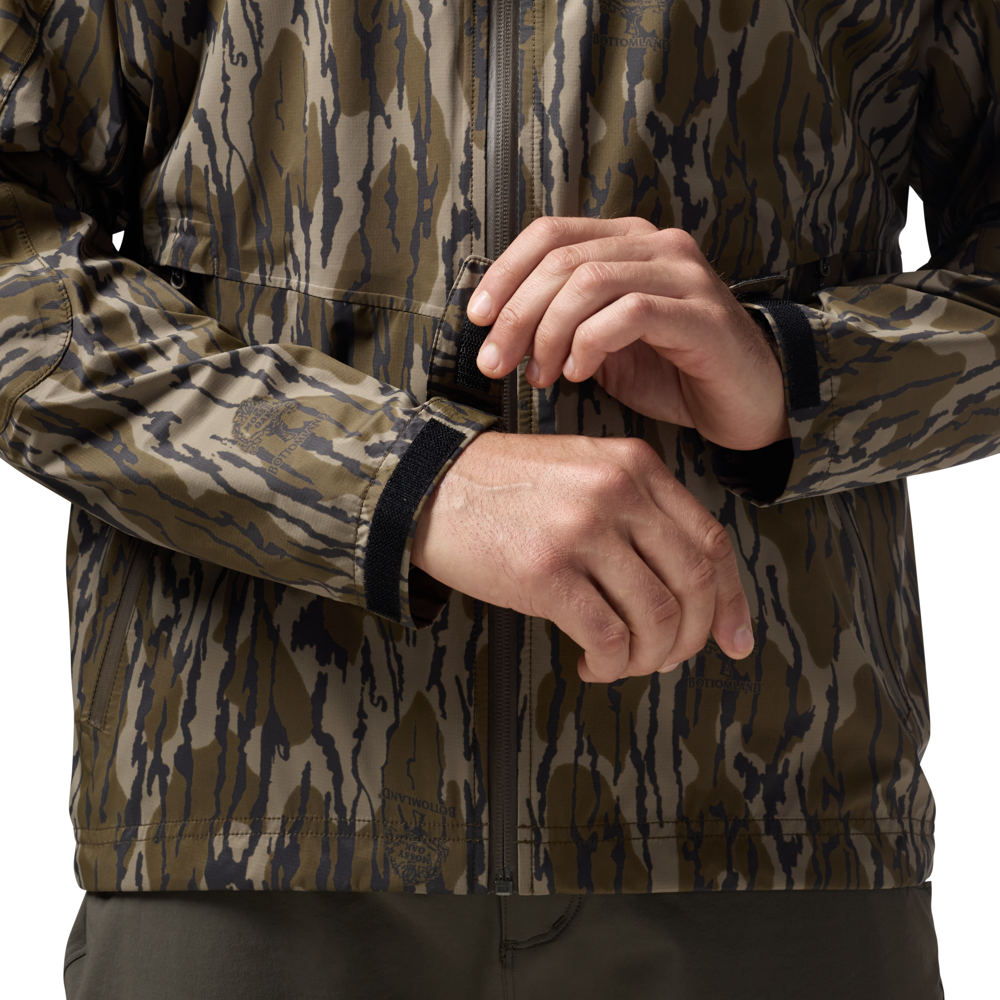 Hydro-Lok Velo Rain Jacket in Mossy Oak Original Bottomland, on model #mossy_oak_original_bottomland