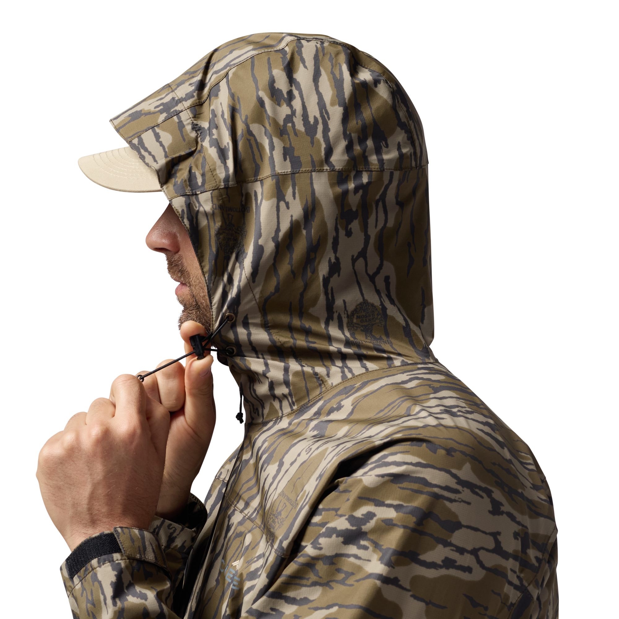 Hydro-Lok Velo Rain Jacket in Mossy Oak Original Bottomland, on model #mossy_oak_original_bottomland
