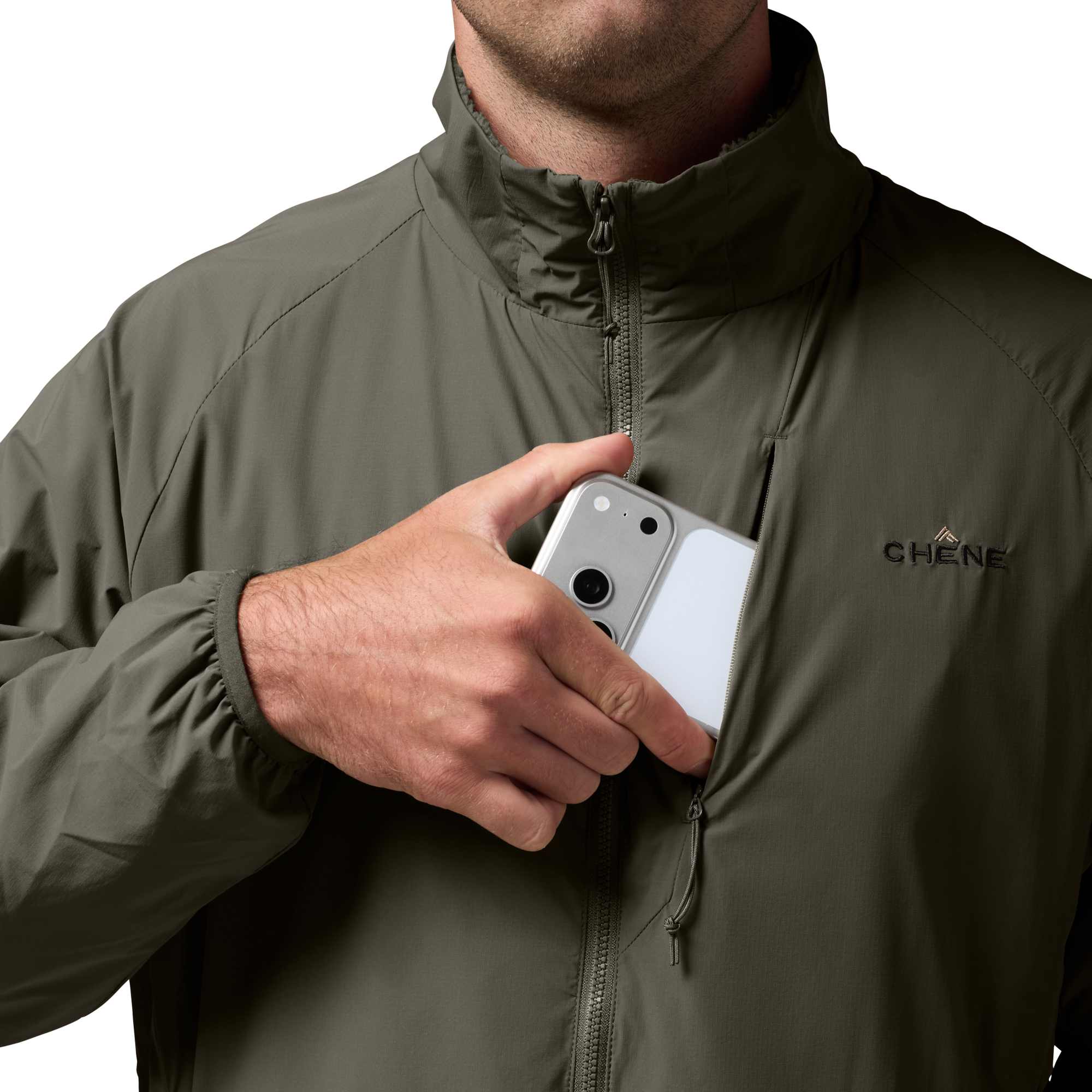 Flux Jacket in Cypress, on model #cypress