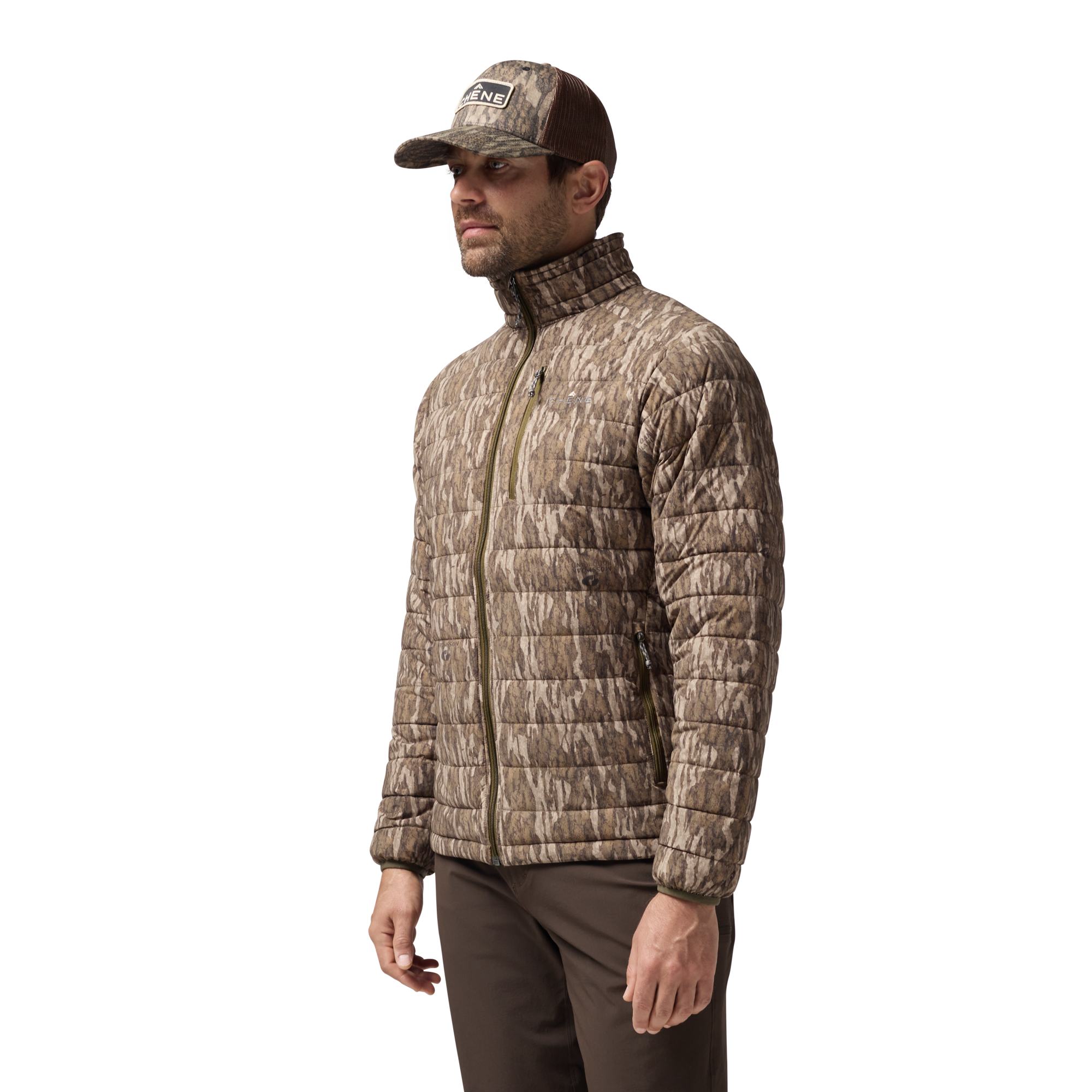 Camp Jacket in Mossy Oak Bottomland, on model #mossy_oak_bottomland