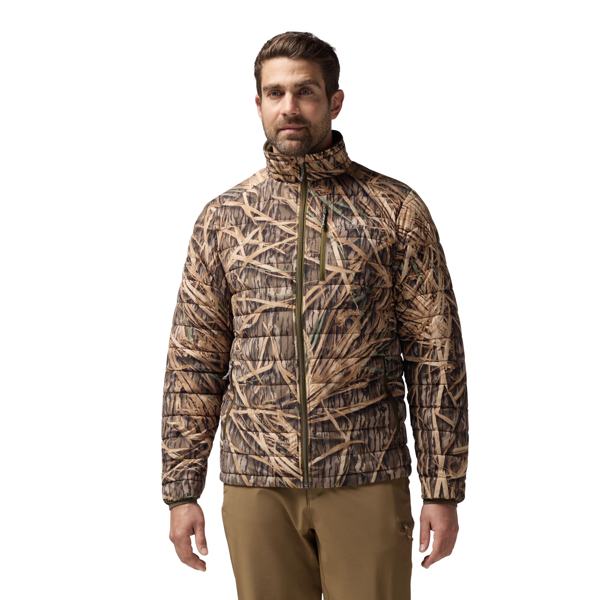 Camp Jacket in Mossy Oak Original Shadow Grass, on model #mossy_oak_original_shadow_grass